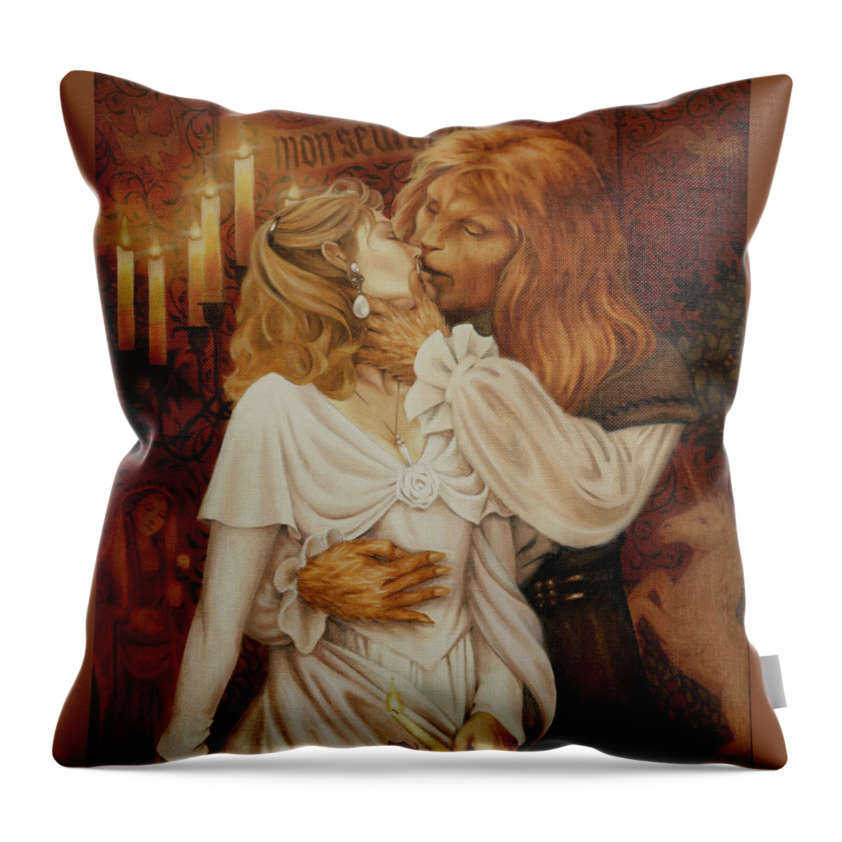 Beauty And The Beast Throw Pillow featuring the painting A Moment by Kevin Barnes
