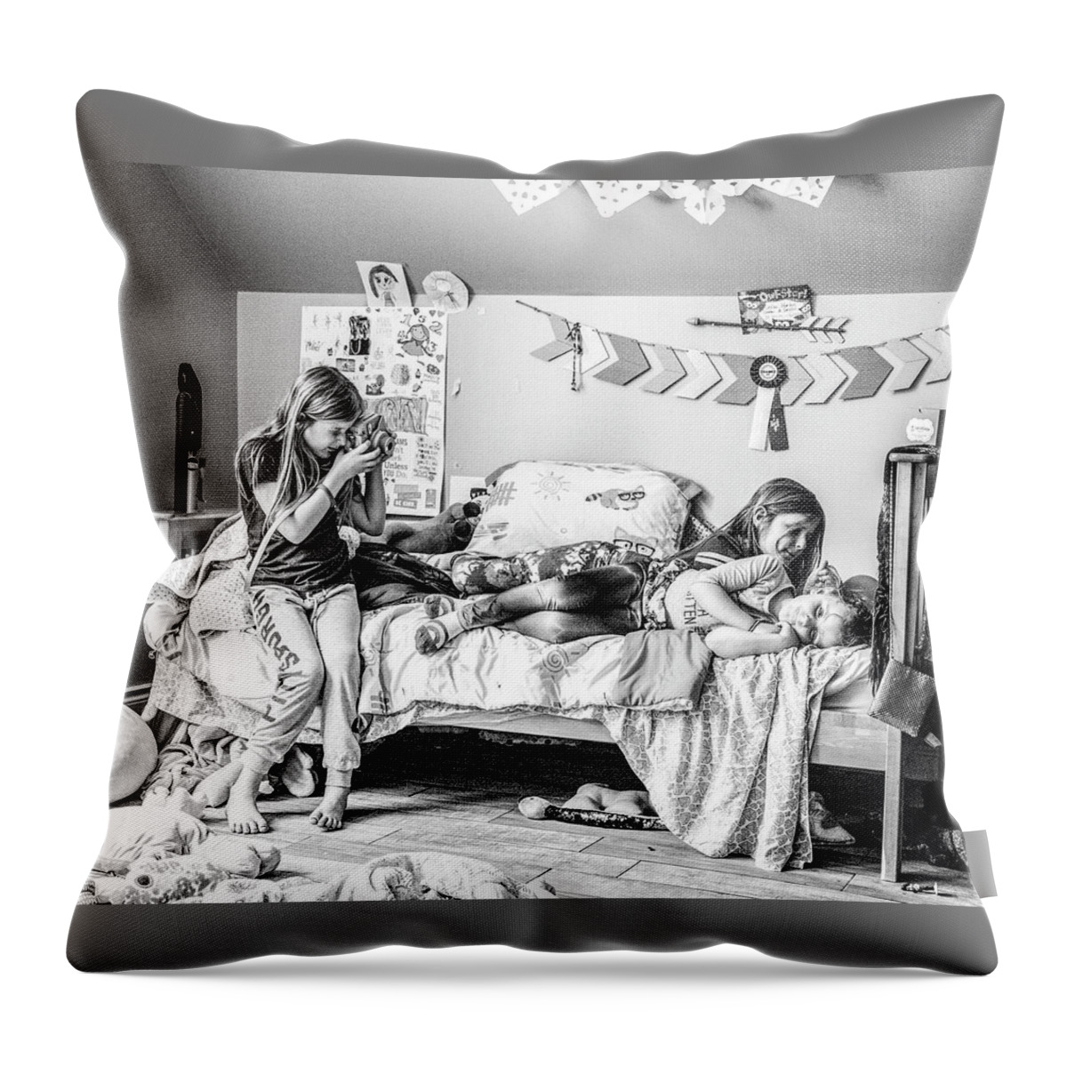 Black And White Throw Pillow featuring the photograph A Pandemic Photographer Emerges by Norma Warden