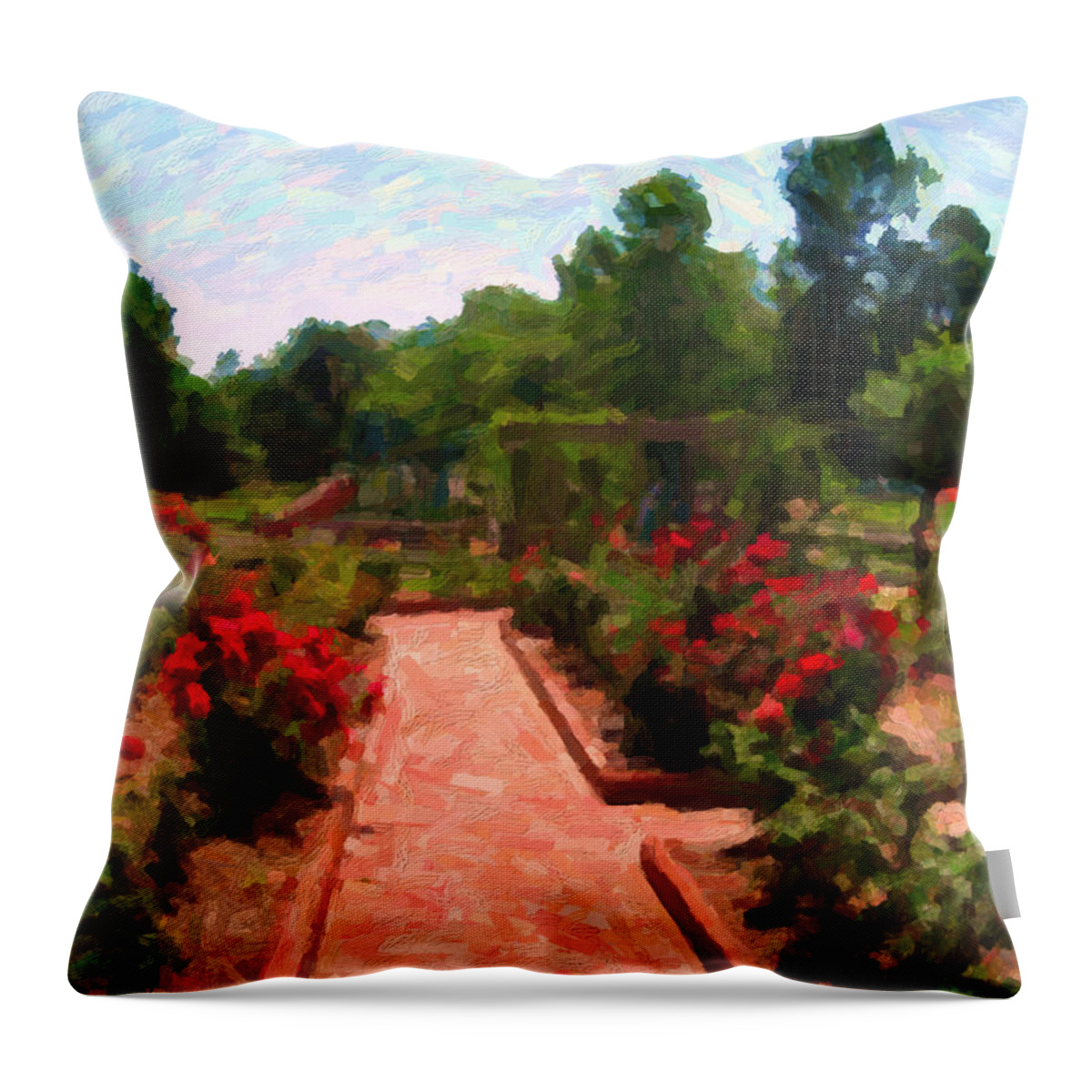 Rose Garden Throw Pillow featuring the digital art A Rose Garden Serenade by David Zimmerman