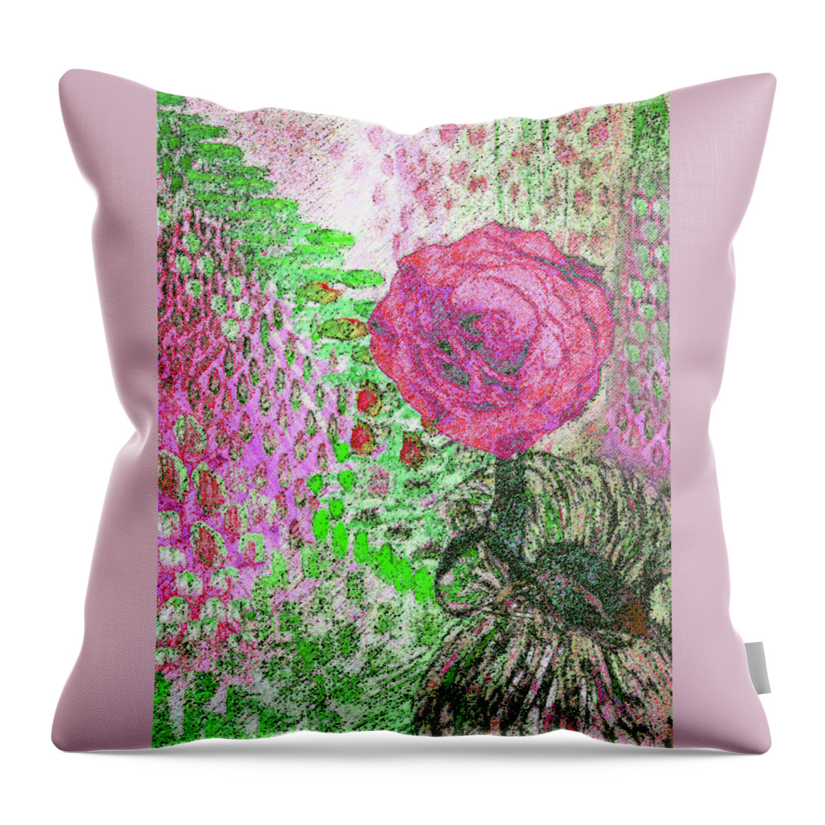 Pink And Green Throw Pillow featuring the photograph A Rose in Sparkling Pink and Green by Corinne Carroll