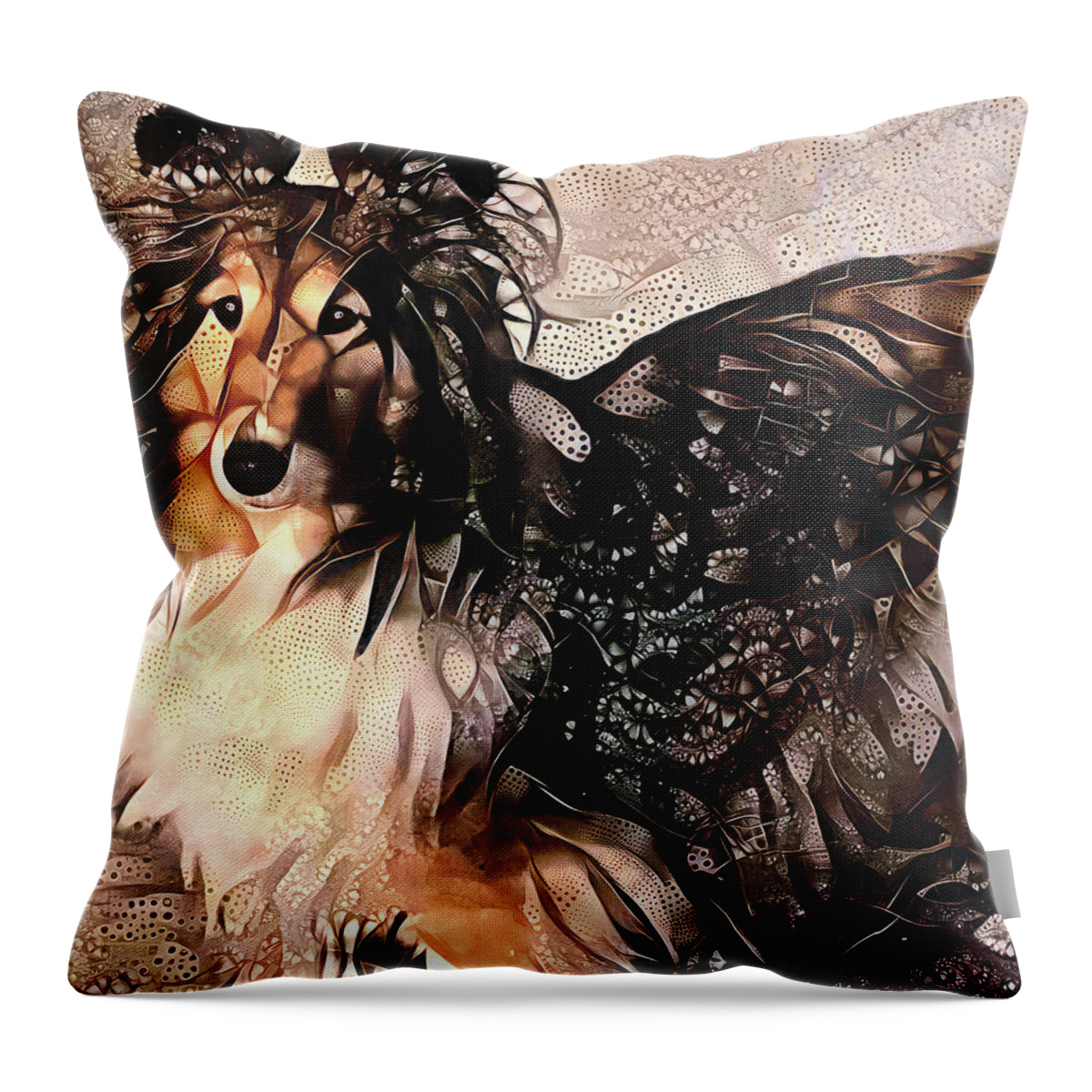 Shelties Throw Pillow featuring the digital art A Sheltie Named Boots by Peggy Collins