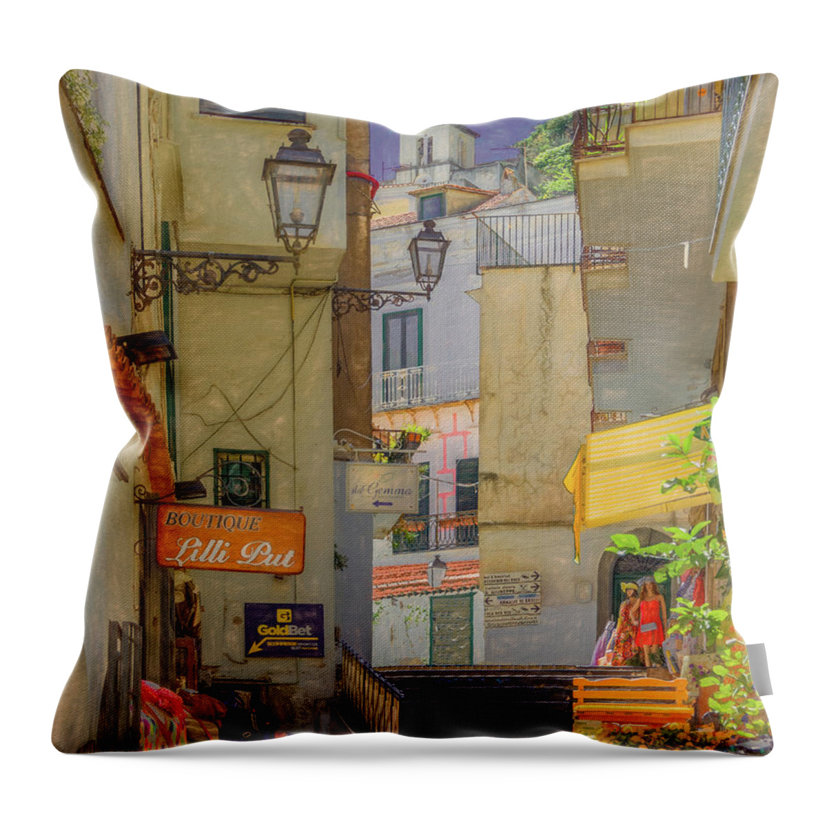 Italy Throw Pillow featuring the photograph A Slice of Life in Amalfi, Painterly by Marcy Wielfaert