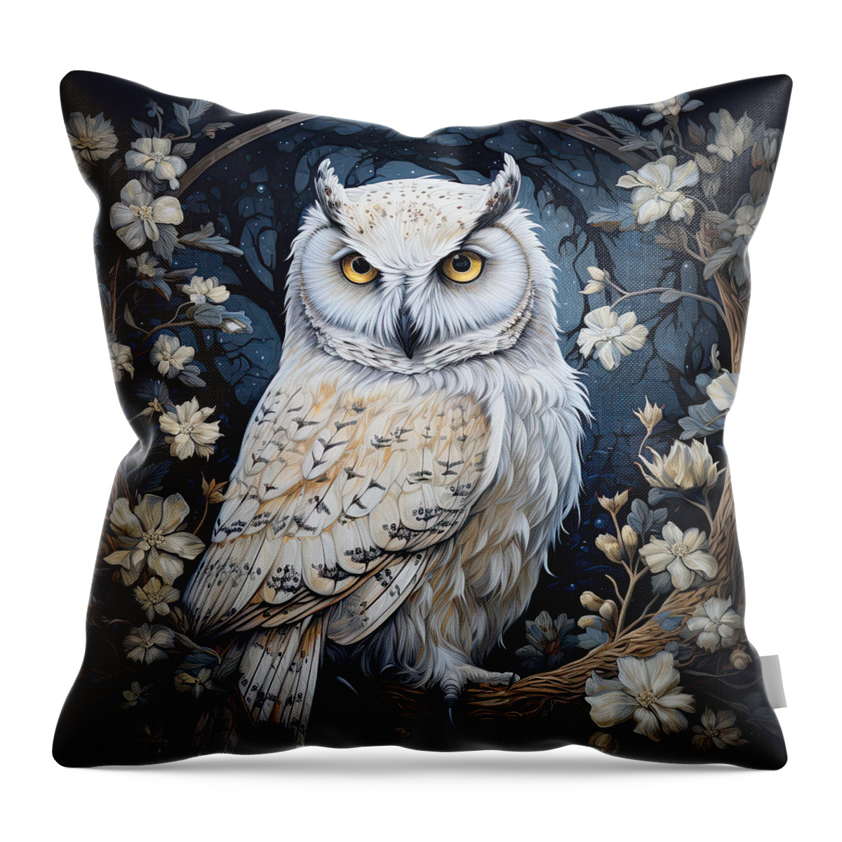 White Owl Throw Pillow featuring the painting A Snowy Stare by Lourry Legarde