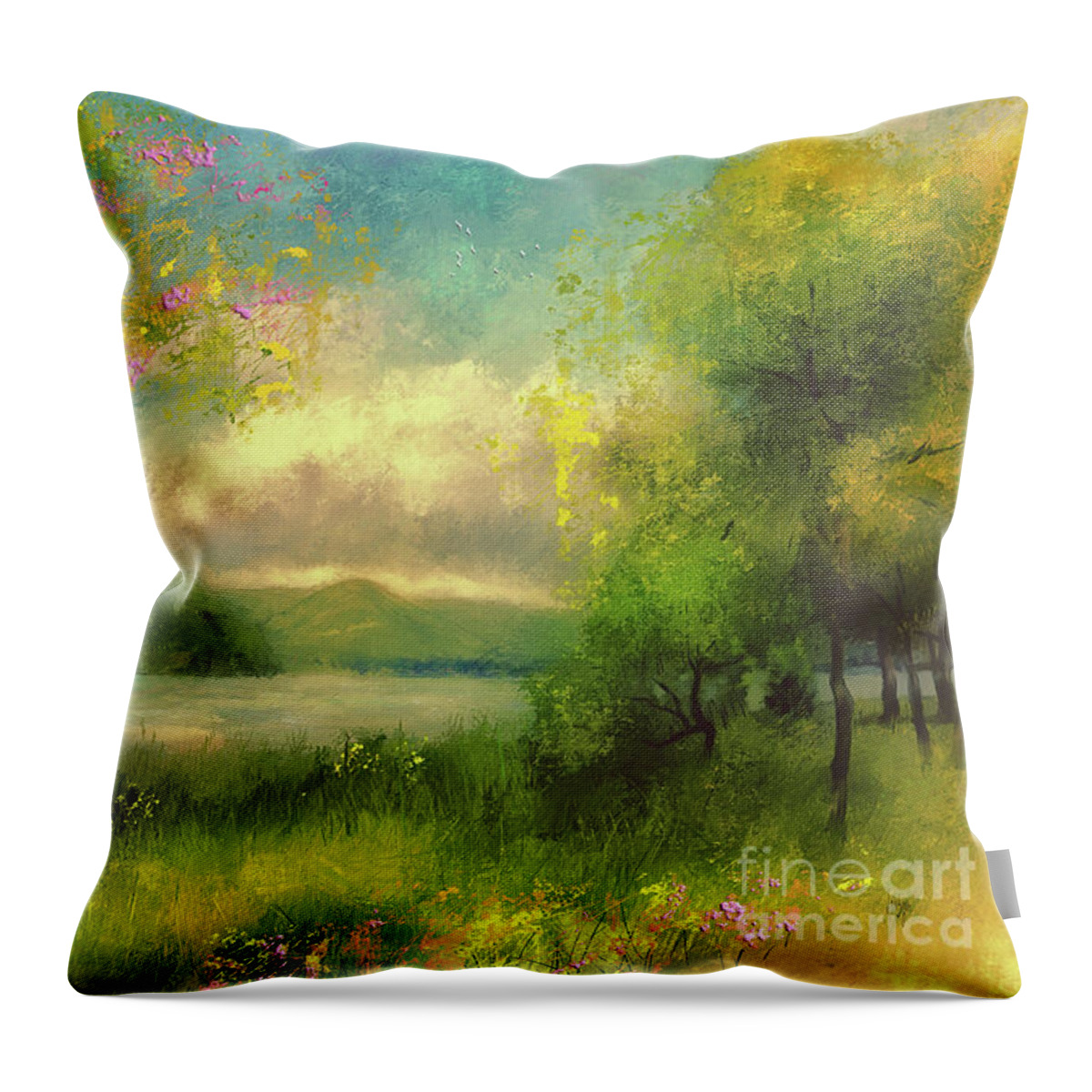 Spring Throw Pillow featuring the digital art A Soft Spring Day by Lois Bryan
