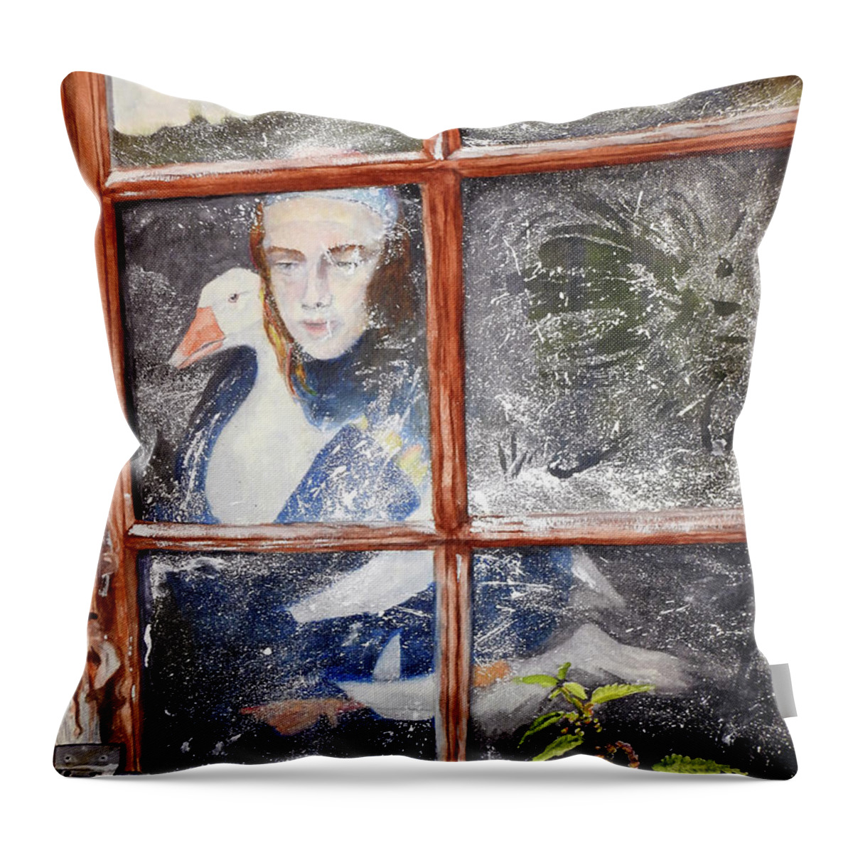 Goose Throw Pillow featuring the painting A Soul by Barbara F Johnson