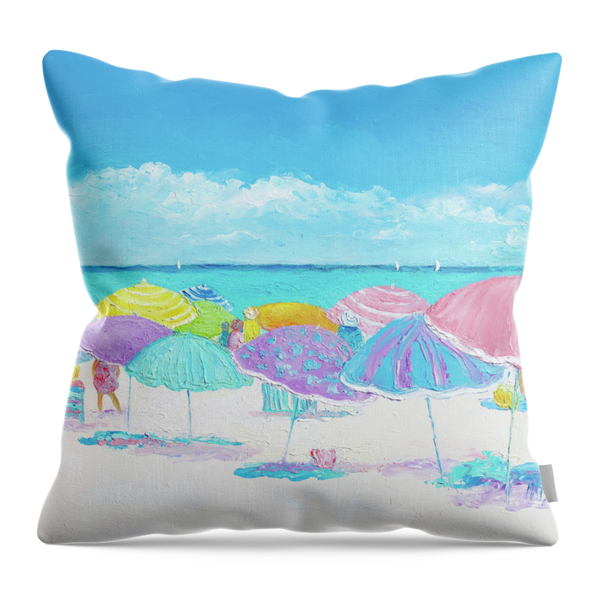 Beach Throw Pillow featuring the painting A Summer Day Drifts Away, beach scene by Jan Matson