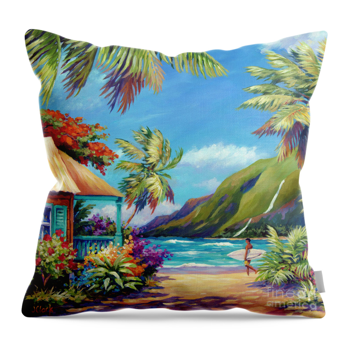 Kauai Throw Pillow featuring the painting Fun Day Ahead Square by John Clark