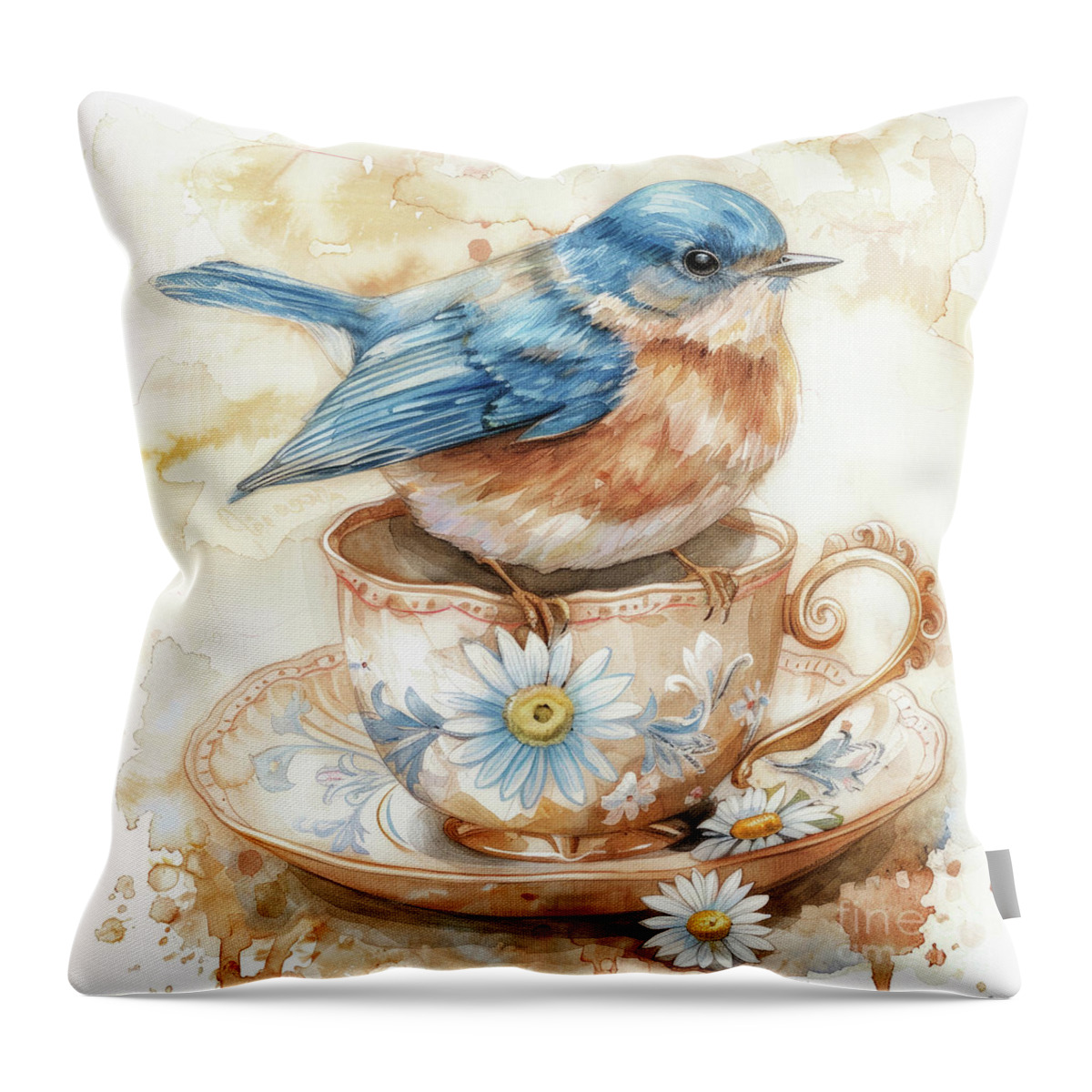 Bluebird Throw Pillow featuring the painting A Sweet Cup Of Tea by Tina LeCour
