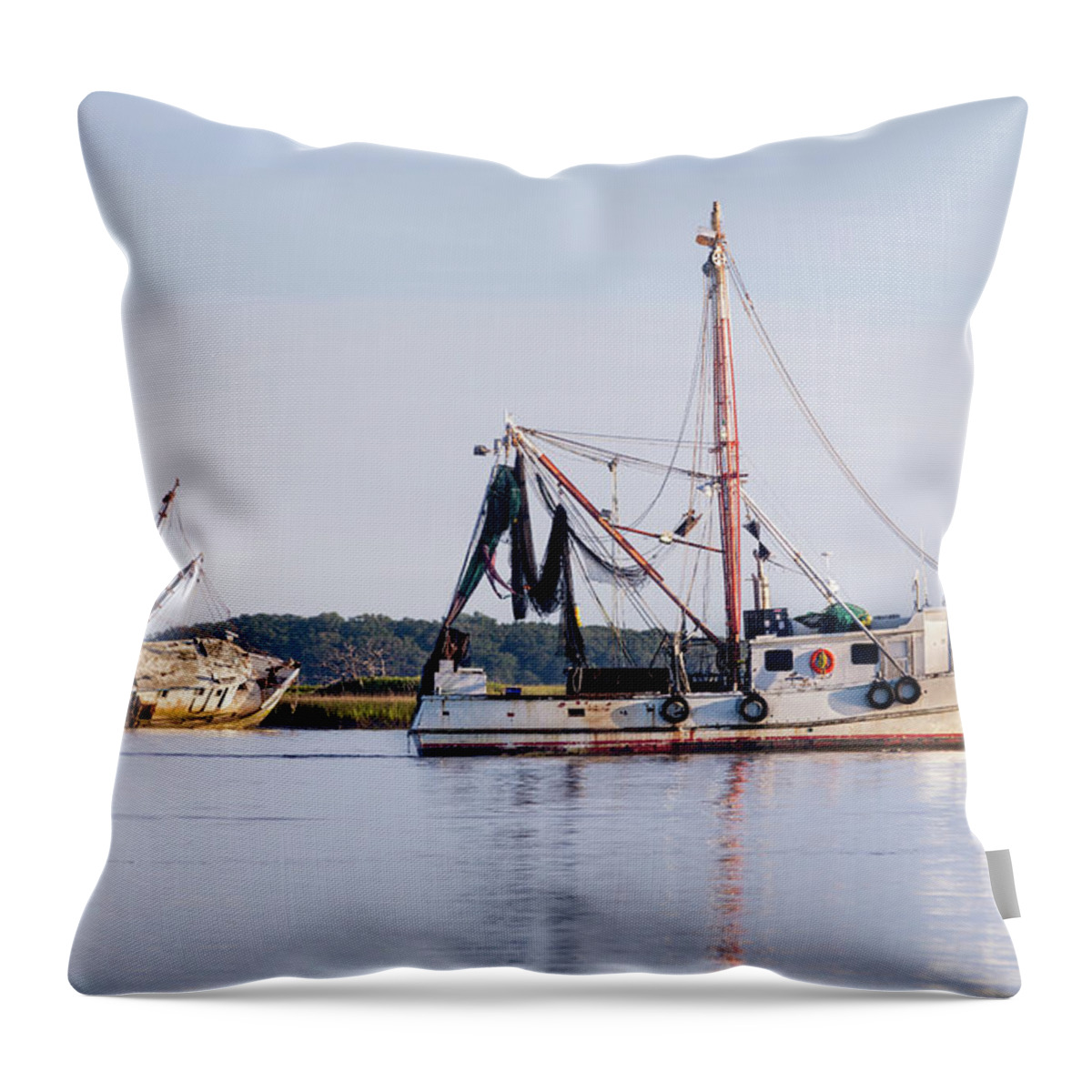 Amelia Island Throw Pillow featuring the photograph A Tale of Two Shrimp Boats, Fernandina Beach, Florida by Dawna Moore Photography