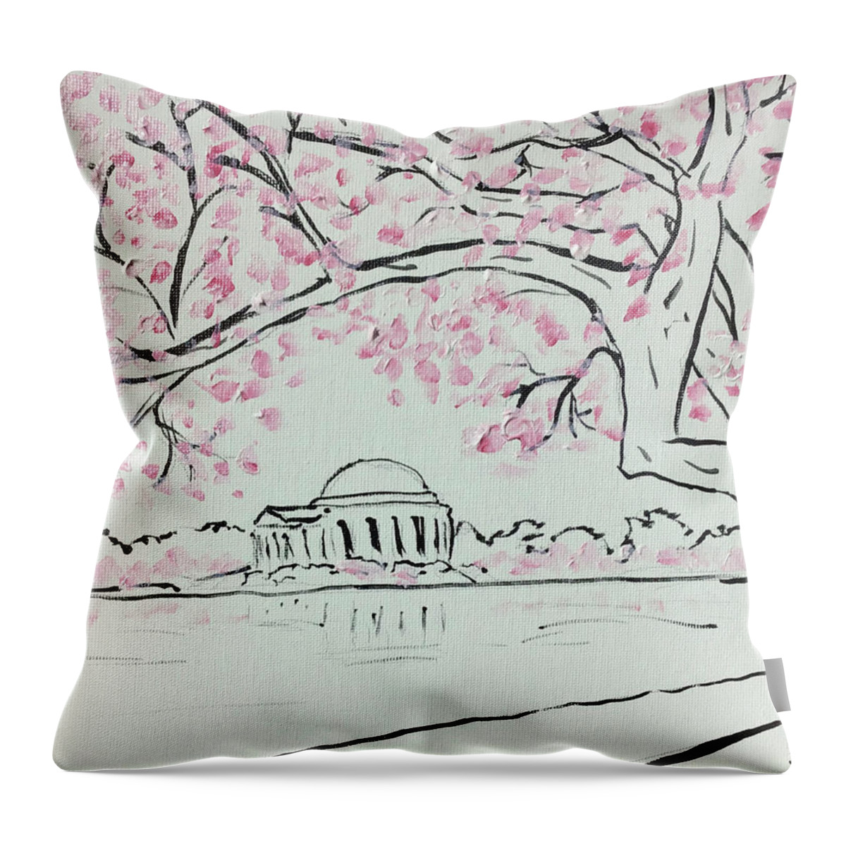 Cherry Blossoms Throw Pillow featuring the painting A touch of pink #3 by John Macarthur