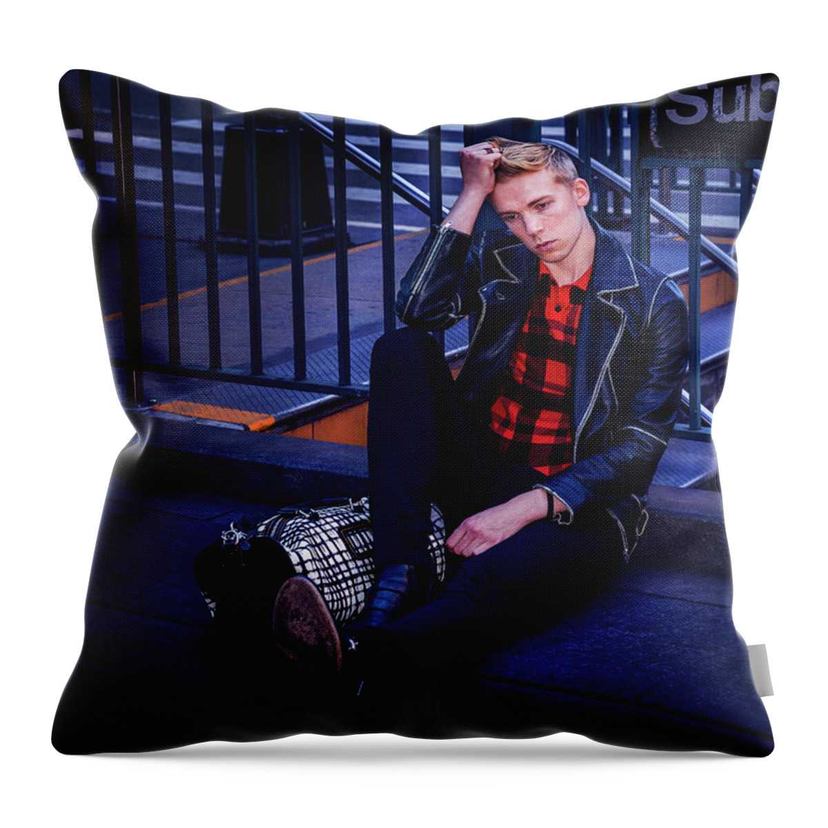 American Throw Pillow featuring the photograph A Traveler in New York City 171001_0867 by Alexander Image