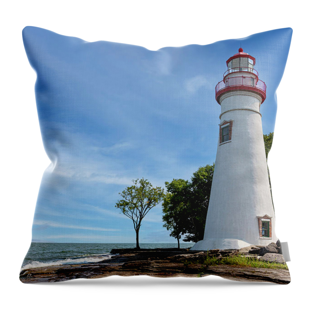 View Marblehead Lighthouse Throw Pillow featuring the photograph A View At Marblehead Lighthouse by Dale Kincaid
