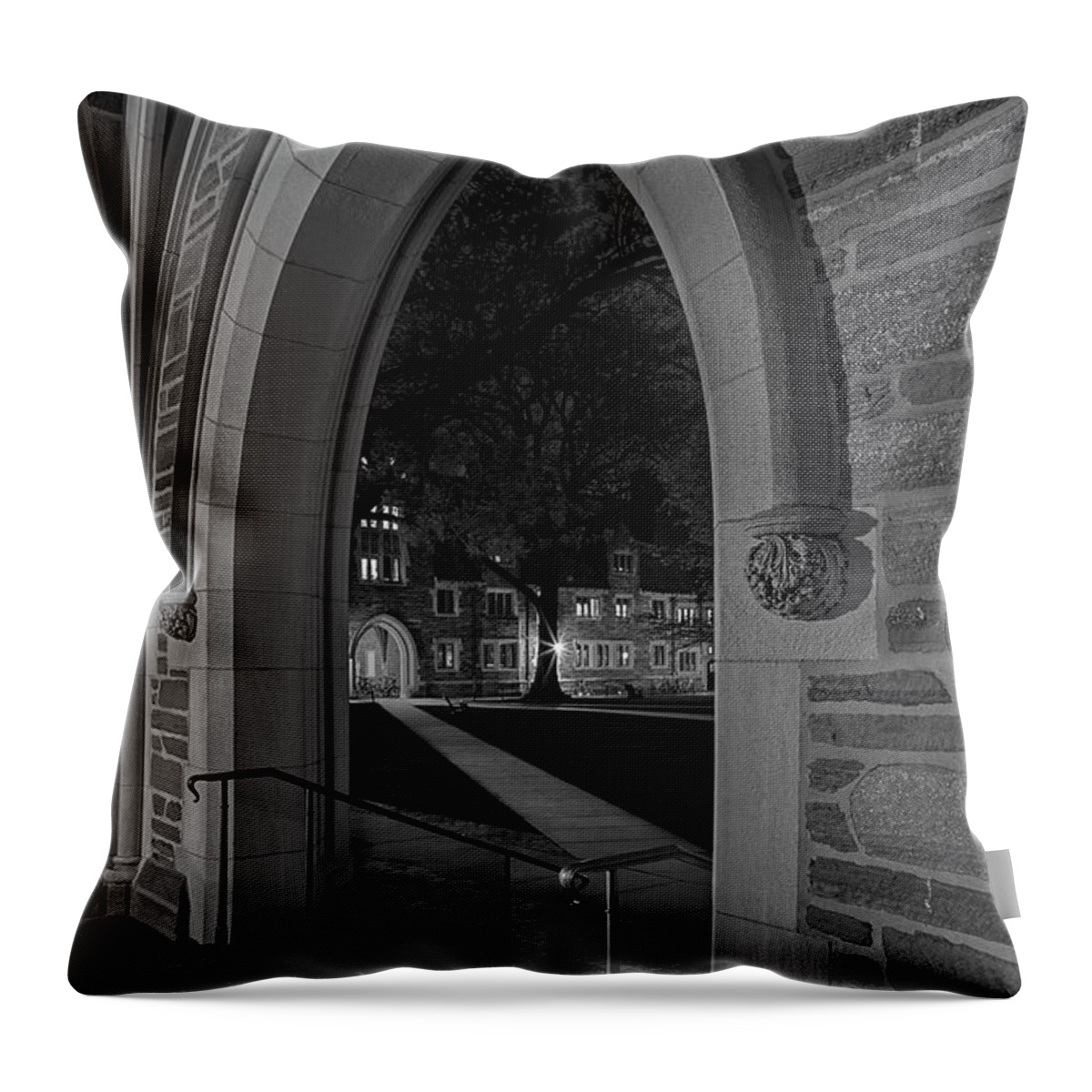 Princeton University Throw Pillow featuring the photograph A view From Holder Hall Princeton University BW by Susan Candelario