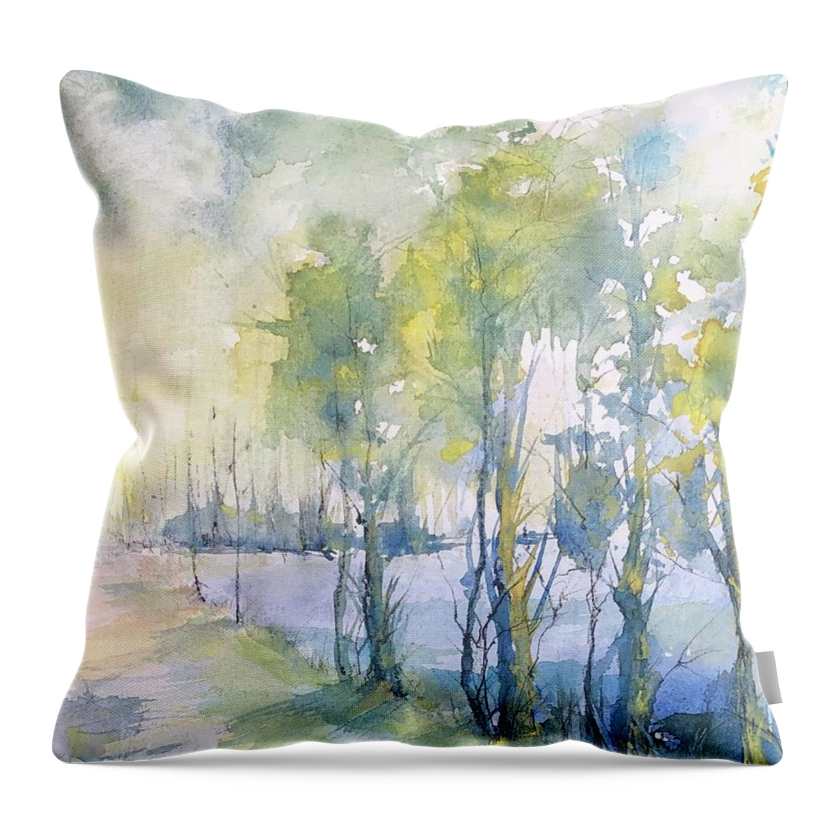 Lake Throw Pillow featuring the painting A Walk Around the Lake by Robin Miller-Bookhout