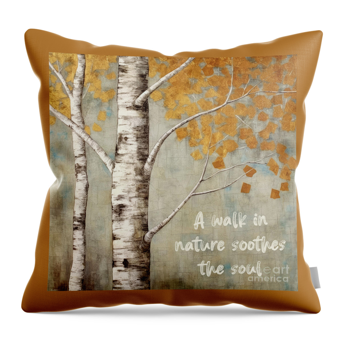 Nature Quotes Throw Pillow featuring the painting A Walk In Nature Soothes The Soul by Tina LeCour