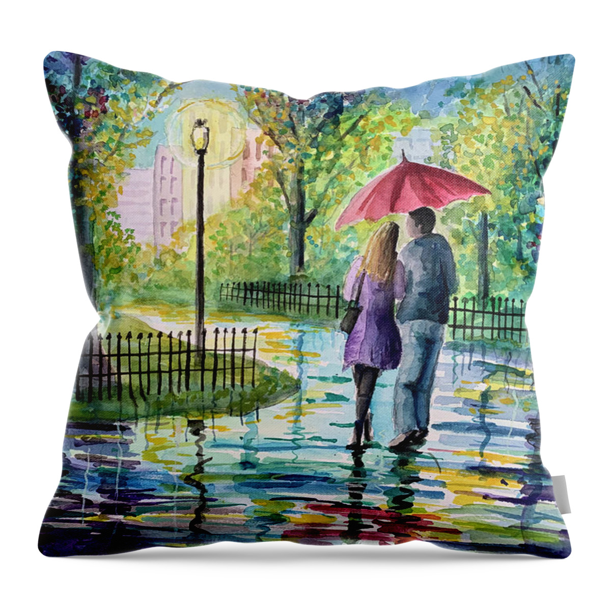 Walk In The Park Throw Pillow featuring the painting A Walk in the Park by Clara Sue Beym