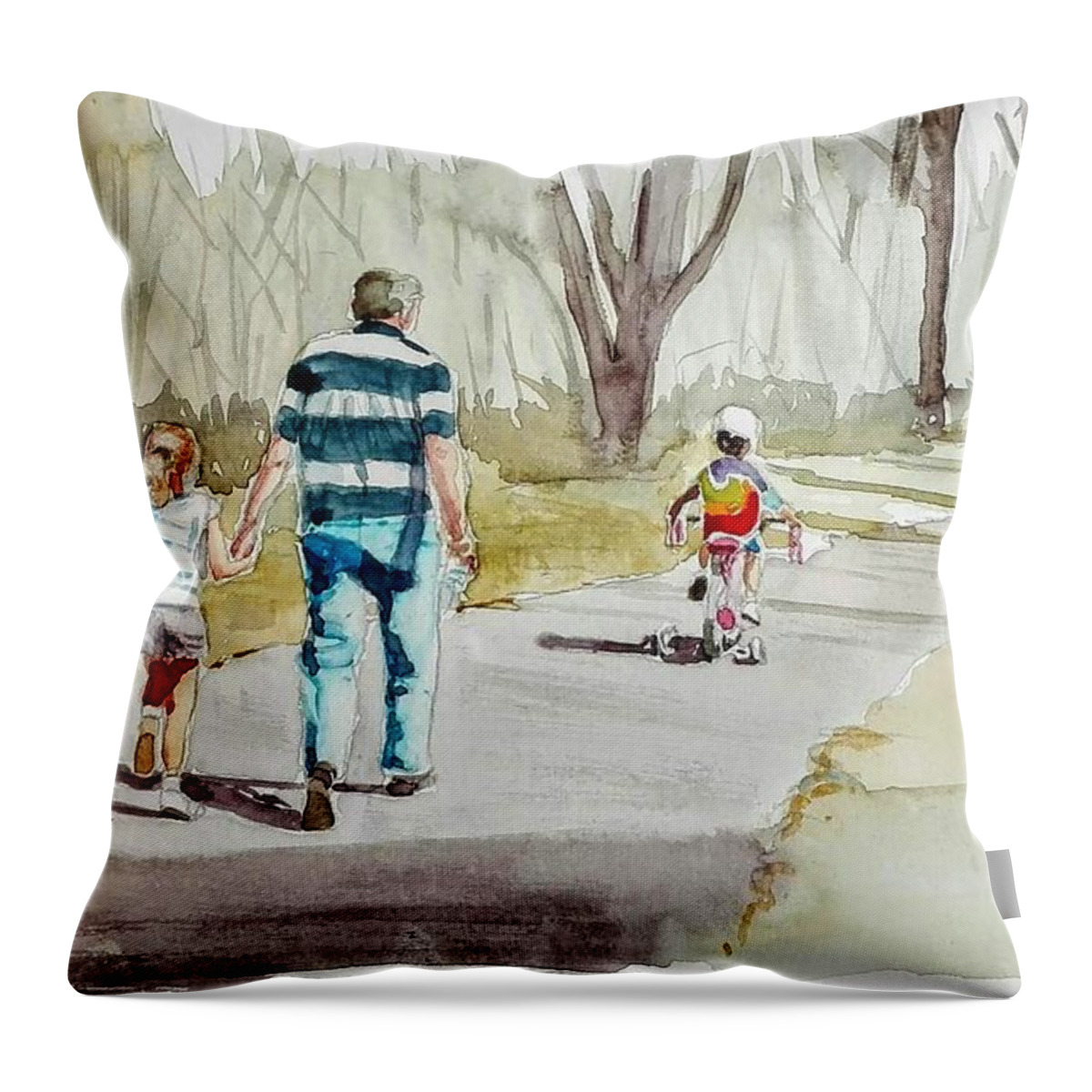 People Throw Pillow featuring the painting A Walk in the Park by Sandie Croft