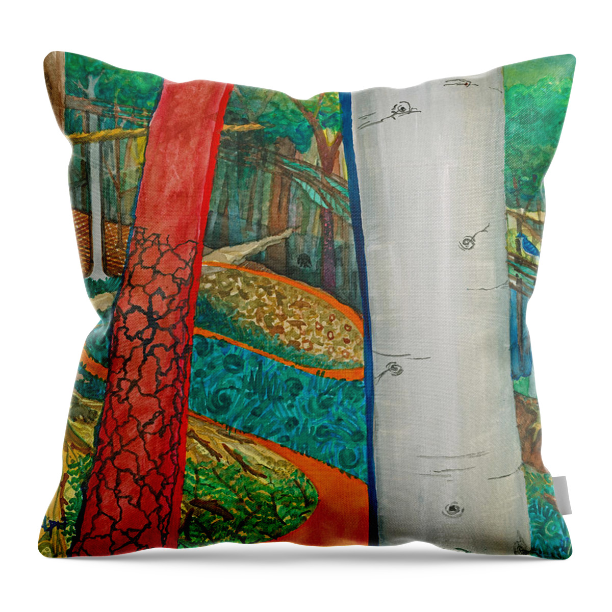 Woods Throw Pillow featuring the painting A Walk in the Woods by David Ralph
