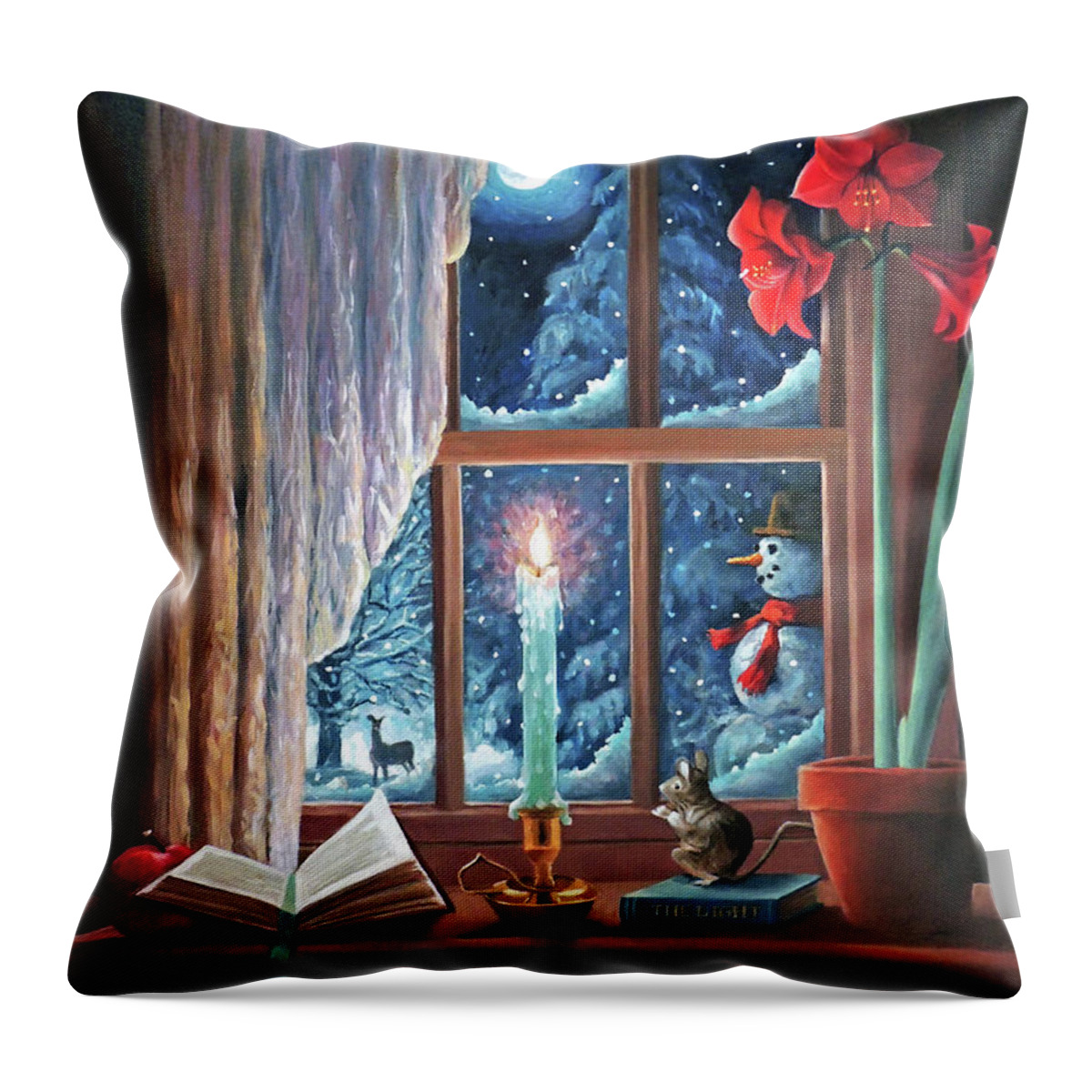 Holiday Throw Pillow featuring the painting A Window Winter Land Card by Nancy Griswold