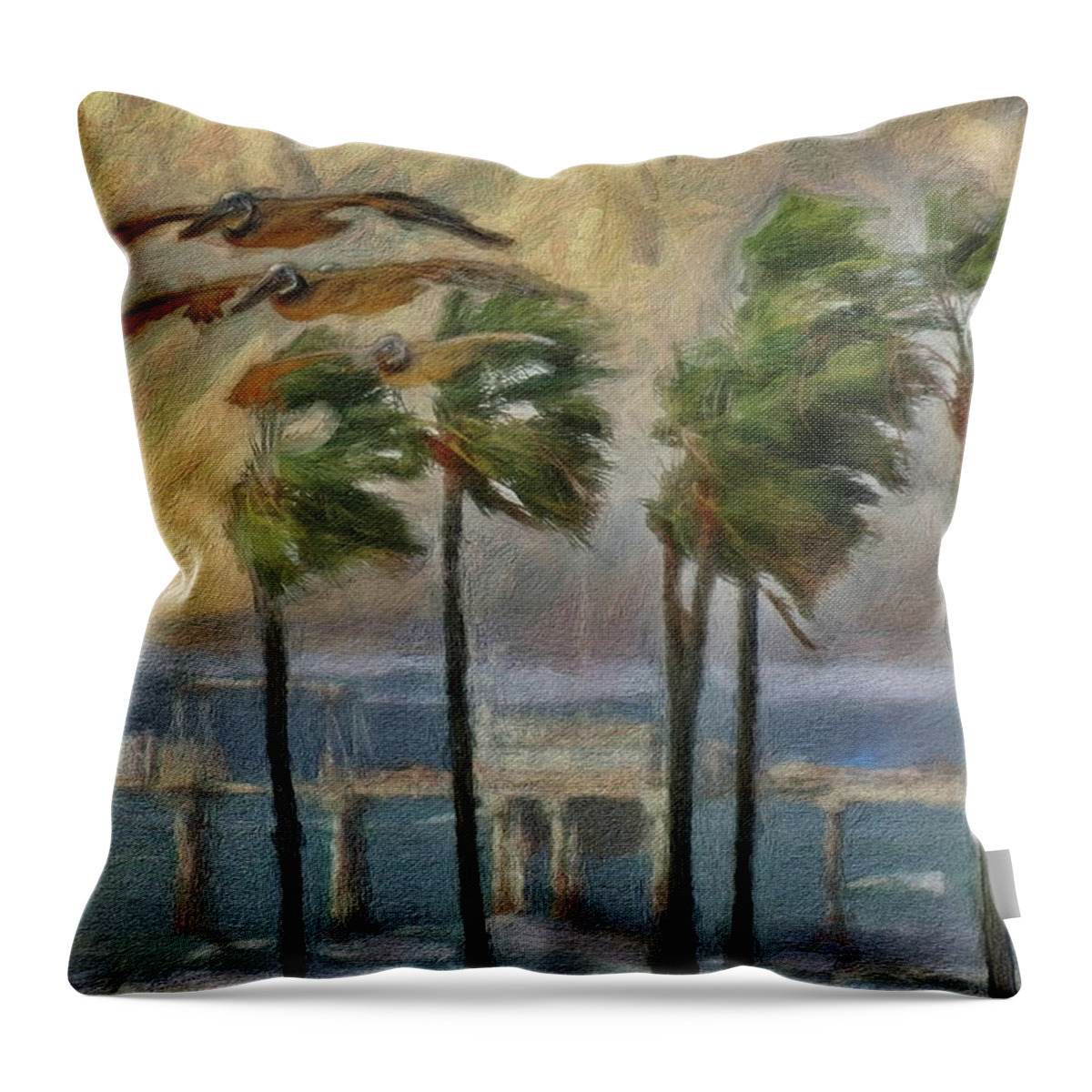 La Jolla Throw Pillow featuring the digital art A Windy Day at La Jolla Shores by Russ Harris