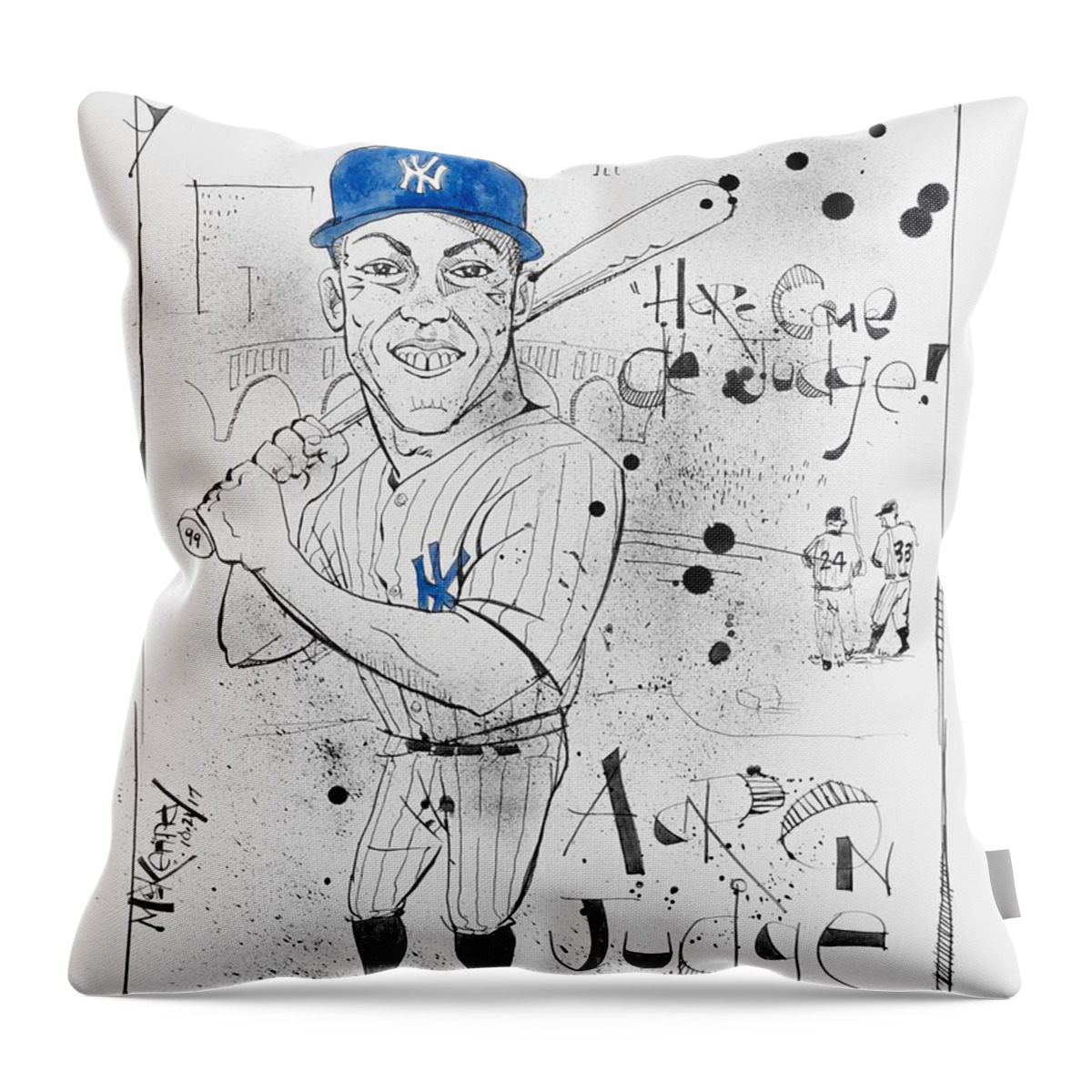  Throw Pillow featuring the drawing Aaron Judge by Phil Mckenney