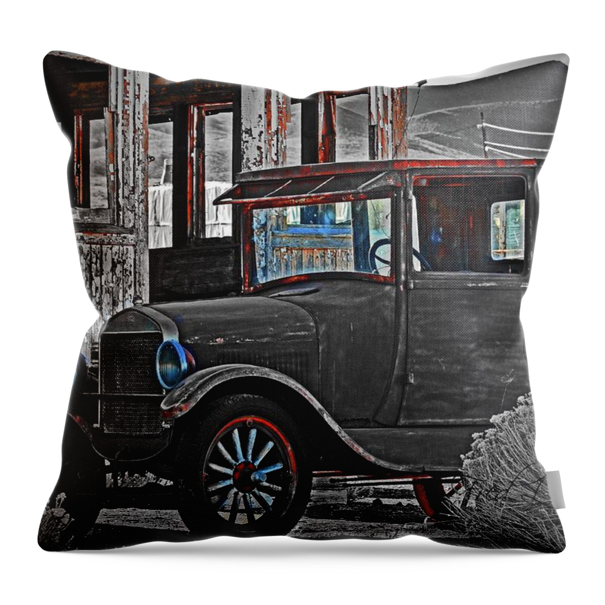  Throw Pillow featuring the digital art Abandon Car In Goldfield,NV by Fred Loring