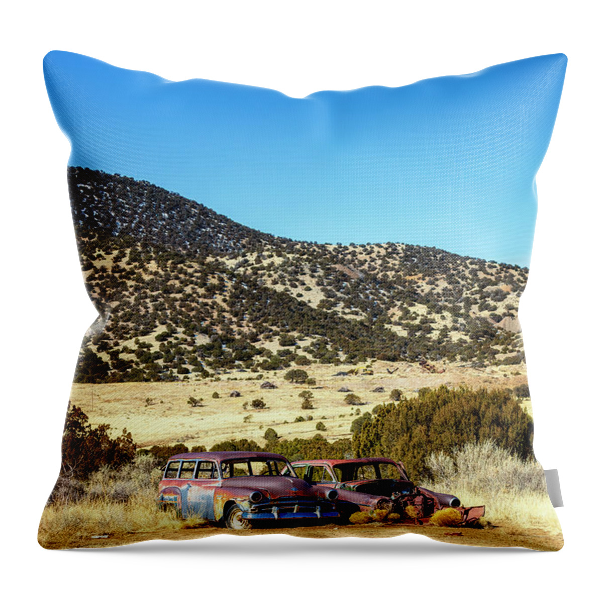 Ghost Town Throw Pillow featuring the photograph Abandoned Cars - White Oaks Ghost Town by Susan Rissi Tregoning