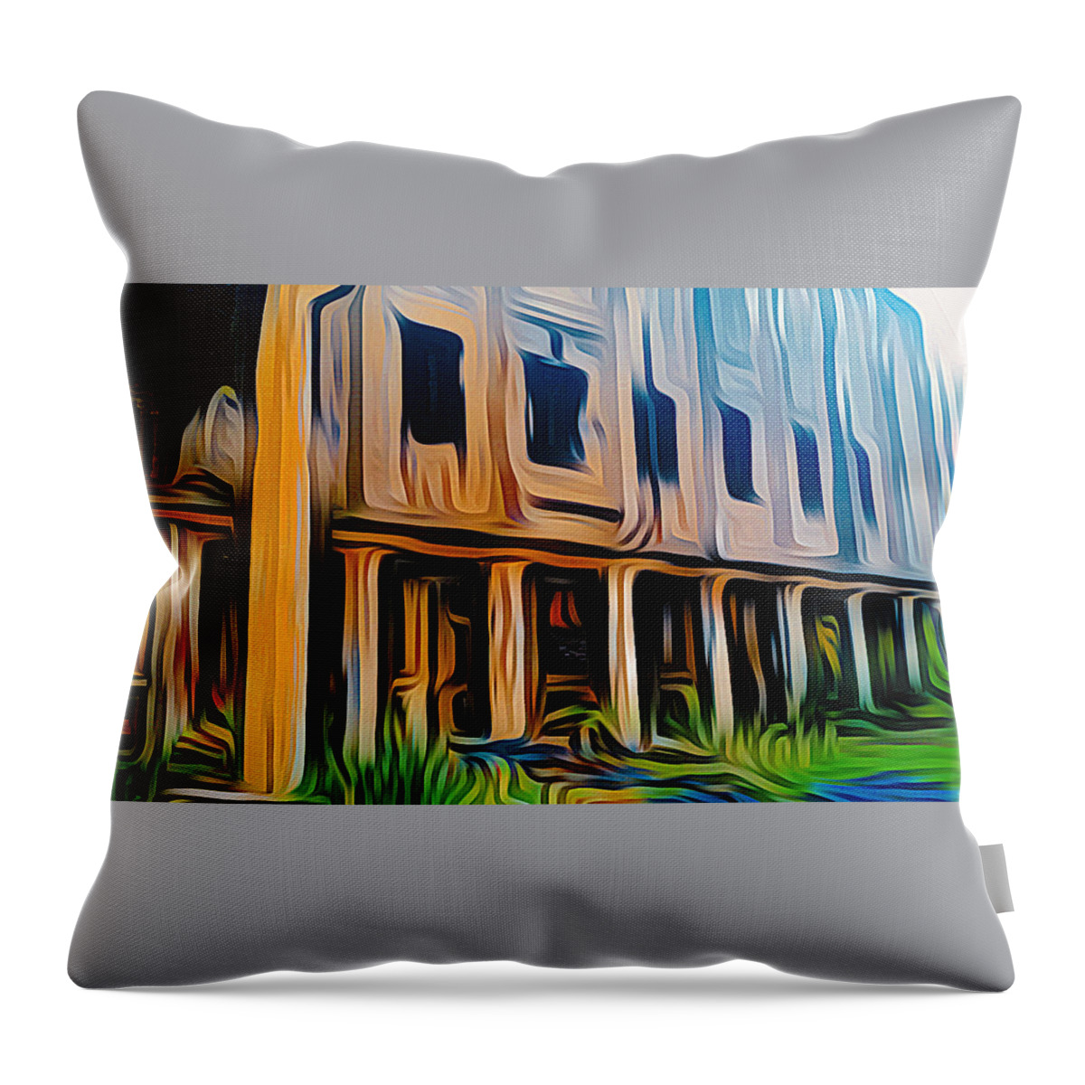 Abandoned Building Throw Pillow featuring the mixed media Abandonment Issues by Ally White