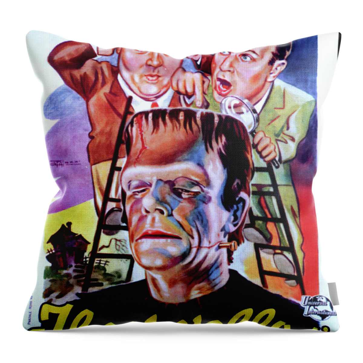 Abbott Throw Pillow featuring the mixed media ''Abbott and Costello Meet Frankenstein'', 1948 - 2 by Movie World Posters