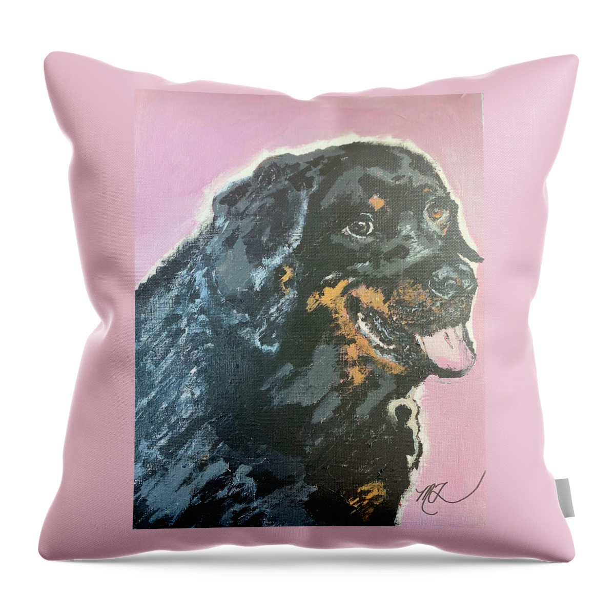 Rottweiler Throw Pillow featuring the painting Rottweiler by Melody Fowler