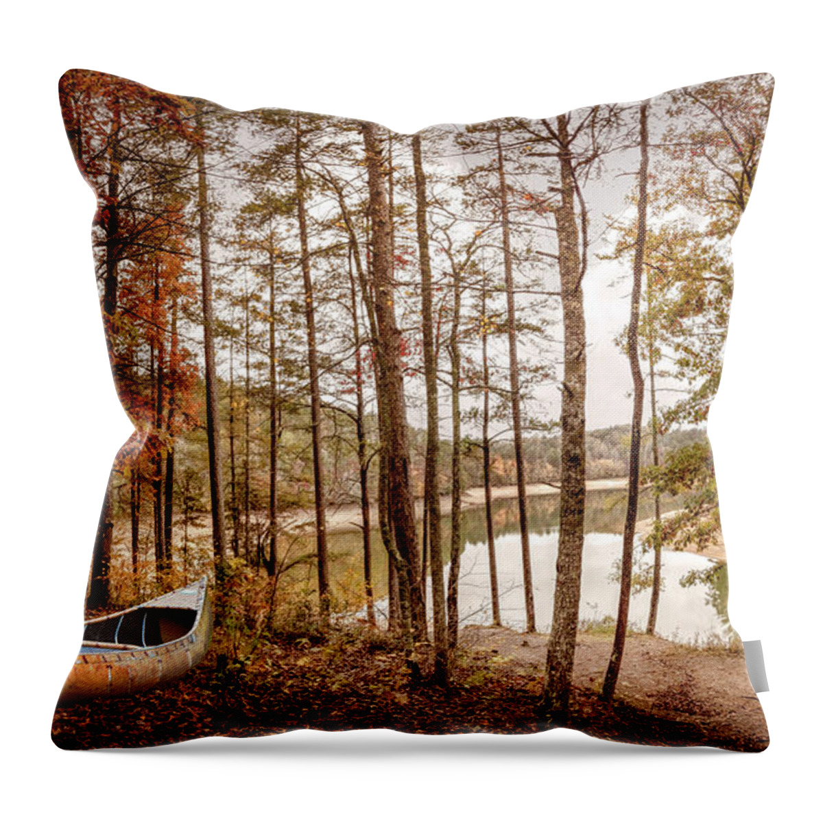 Canoe Throw Pillow featuring the photograph Above the Lake Cottage Panorama by Debra and Dave Vanderlaan