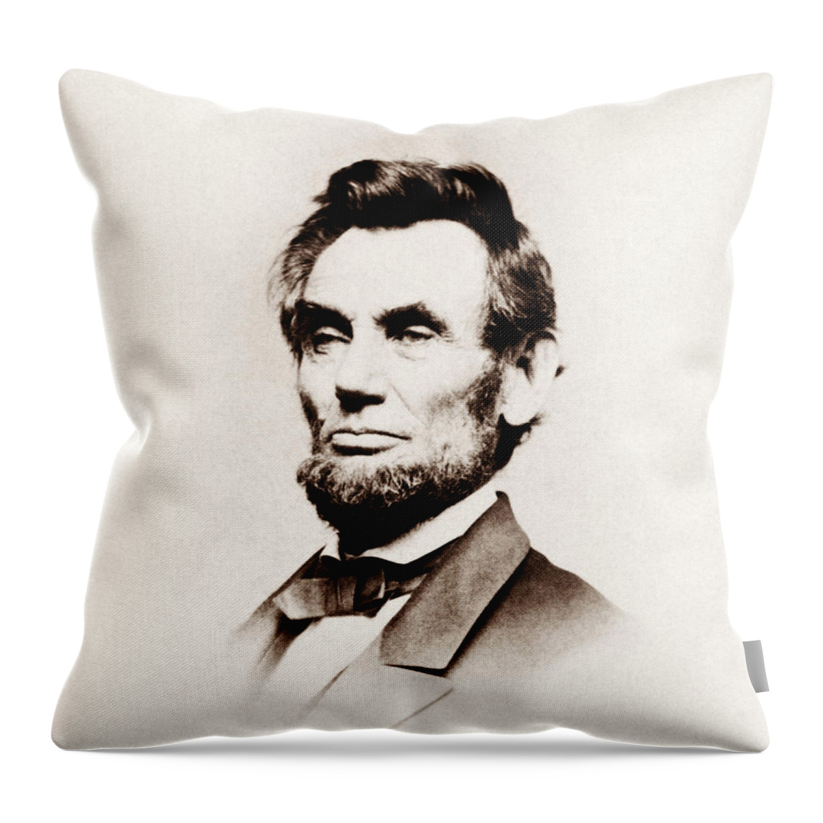 Abraham Lincoln Throw Pillow featuring the photograph Abraham Lincoln Portrait - Mathew Brady 1864 by War Is Hell Store