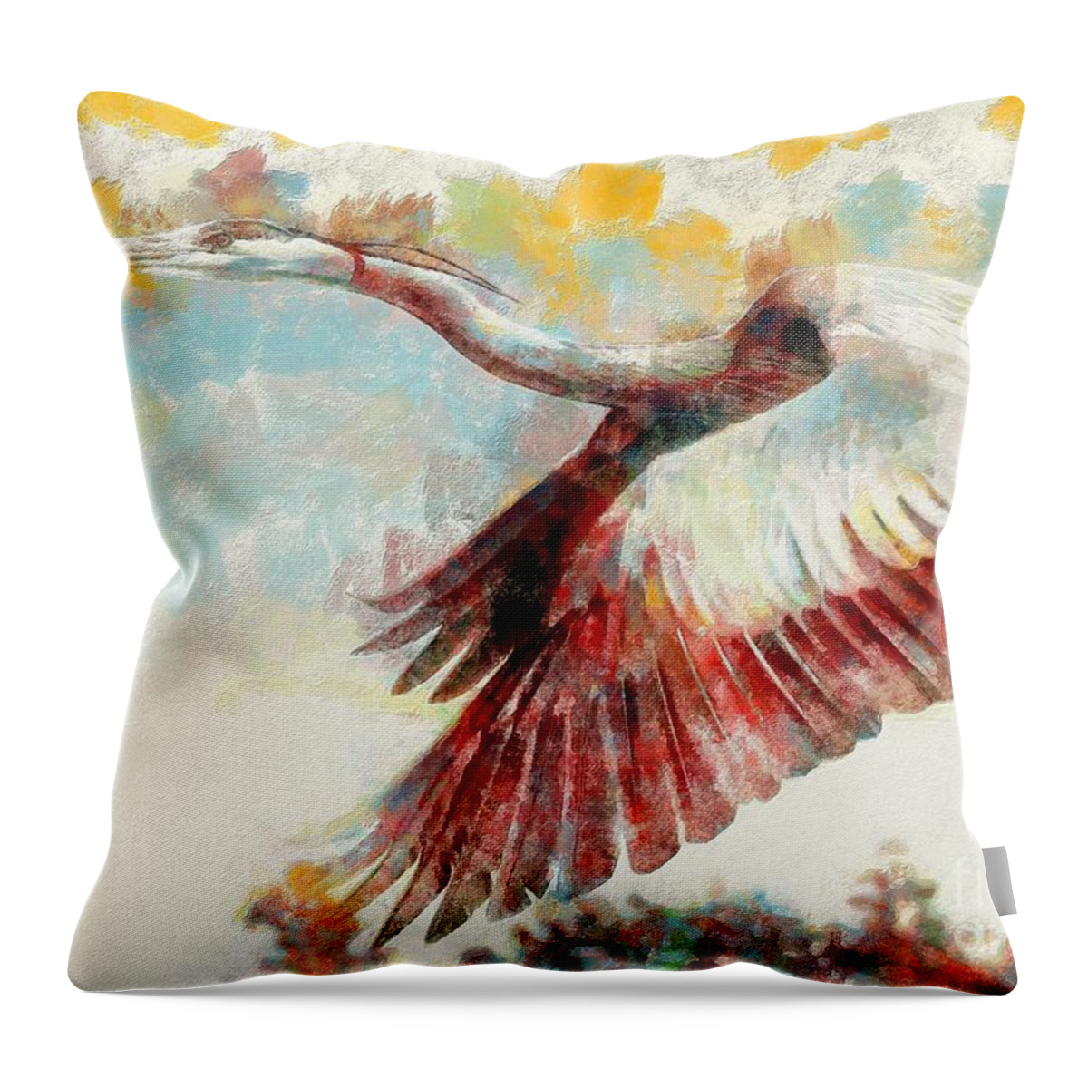 Art Paint Throw Pillow featuring the painting Abstract Adult Great Blue Heron close up Flight by Stefano Senise