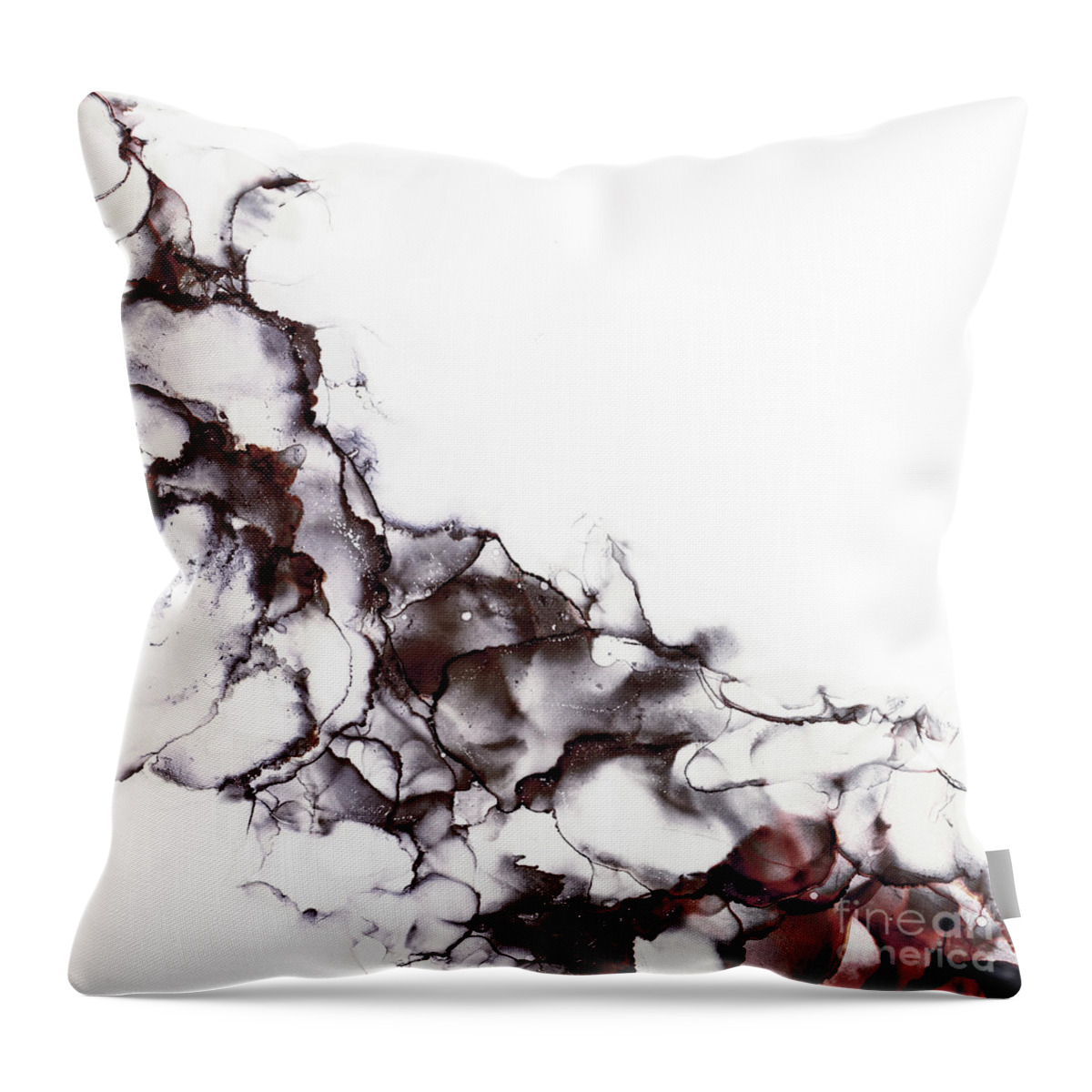 Ink Throw Pillow featuring the photograph Abstract alcohol in background in smokey black, red and rust tones by Jane Rix
