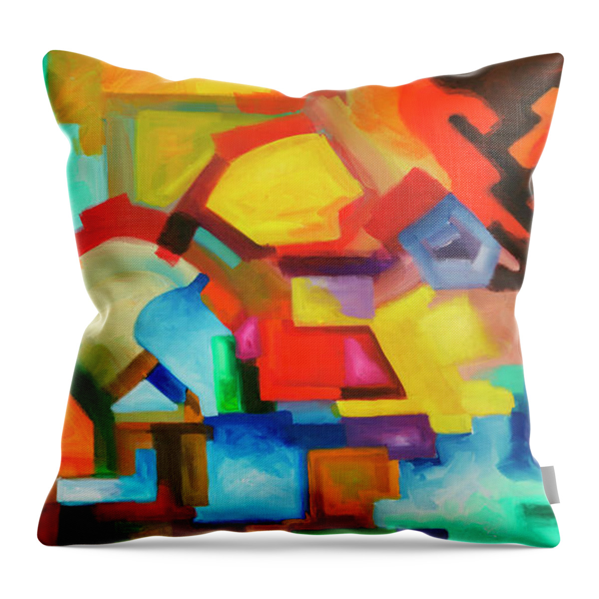 Abstract Throw Pillow featuring the painting Abstract Art Modern Art Original Painting MARKET DAY by Sally Trace by Sally Trace