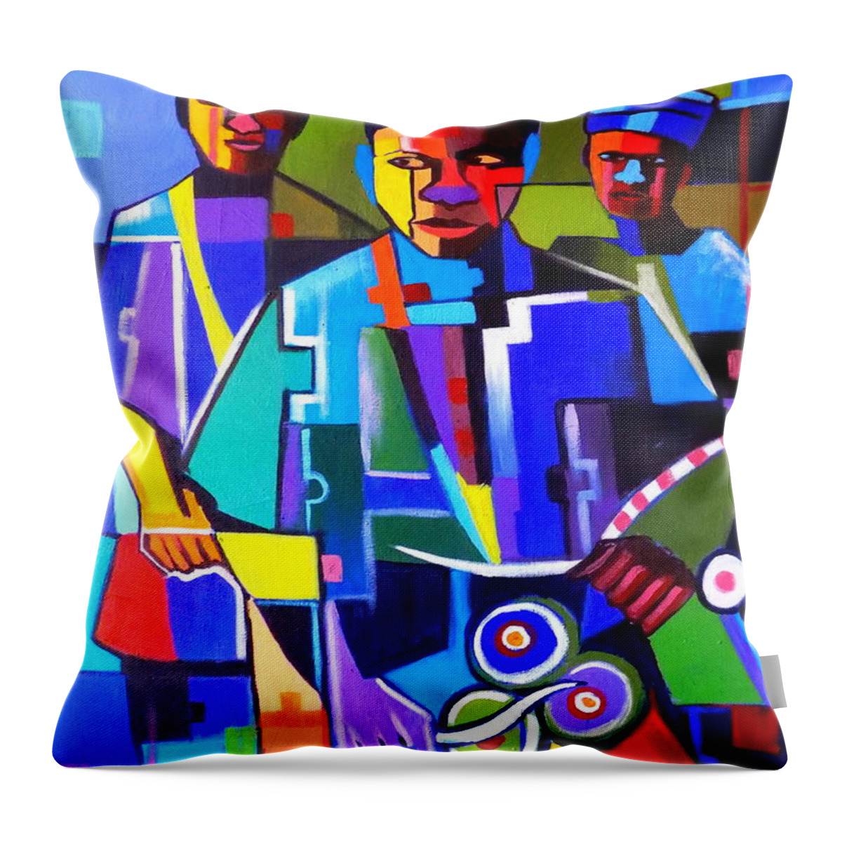 Living Room Throw Pillow featuring the painting Abstract Bata Drummer by Olaoluwa Smith