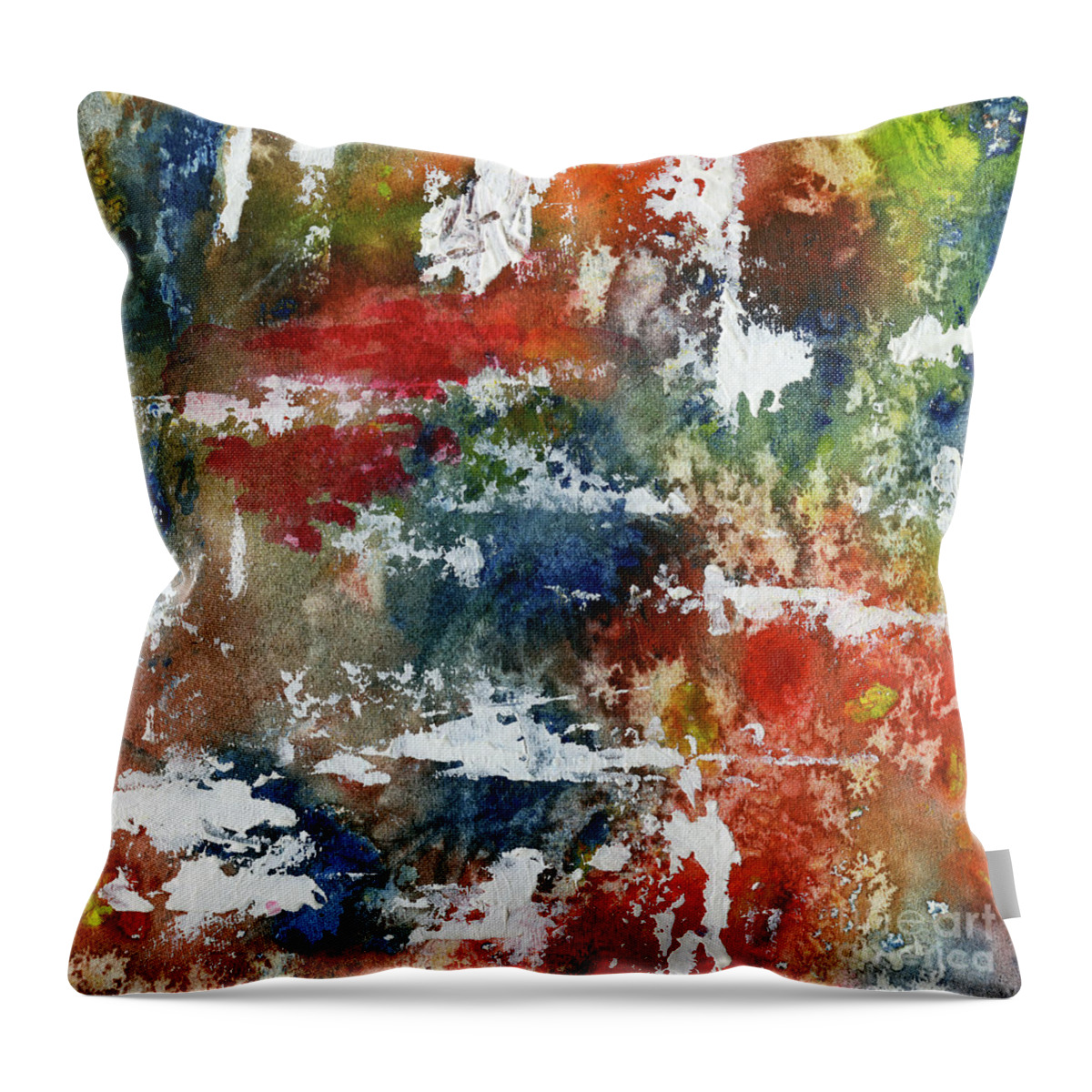 Abstract Throw Pillow featuring the painting Abstract Blue and Red with White shapes by Sharon Freeman