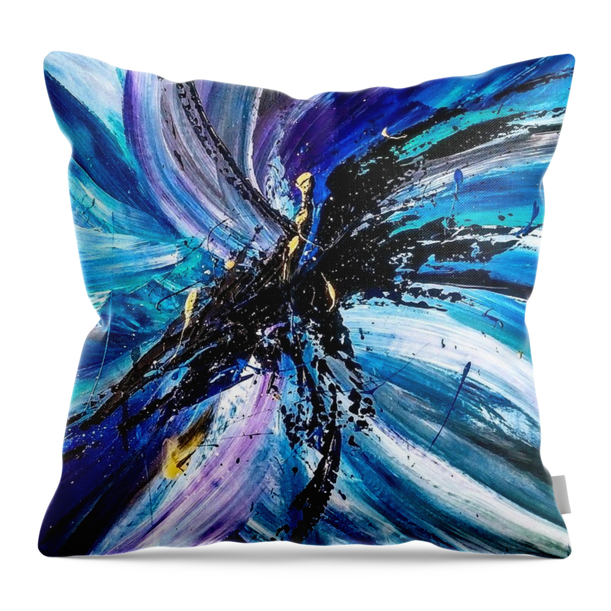 Abstract Throw Pillow featuring the painting Abstract Blue Flower Center by Lynne McQueen