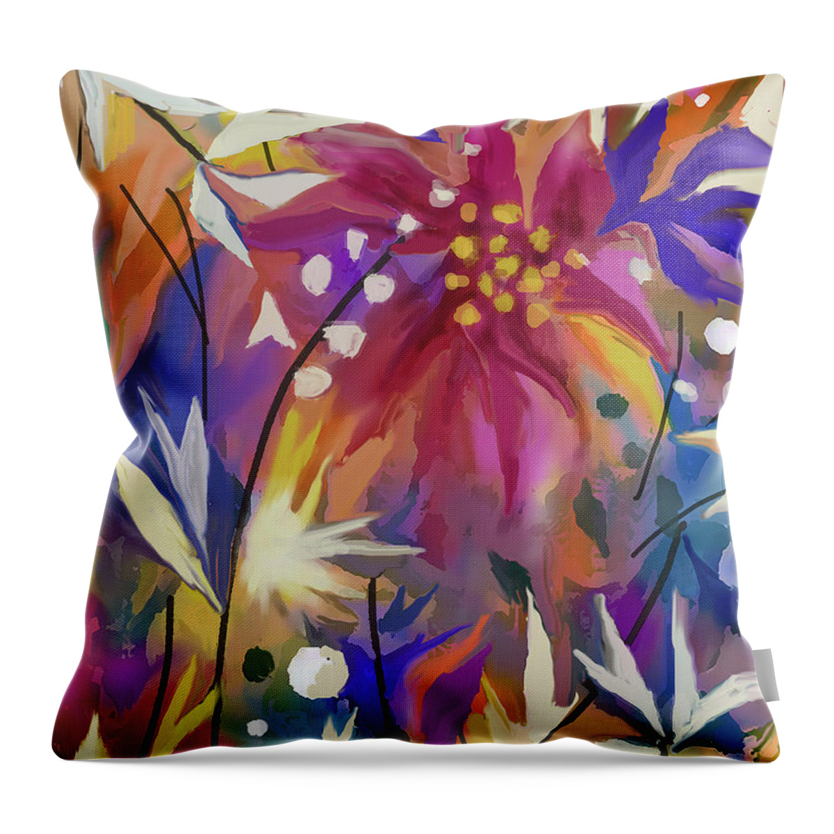 Bright Abstract Throw Pillow featuring the mixed media Abstract Bouquet by Jean Batzell Fitzgerald