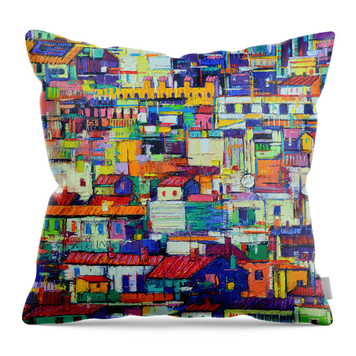 Abstract Throw Pillow featuring the painting ABSTRACT CITY PATTERNS tep 37 textural impasto palette knife oil painting city by Ana Maria Edulescu by Ana Maria Edulescu