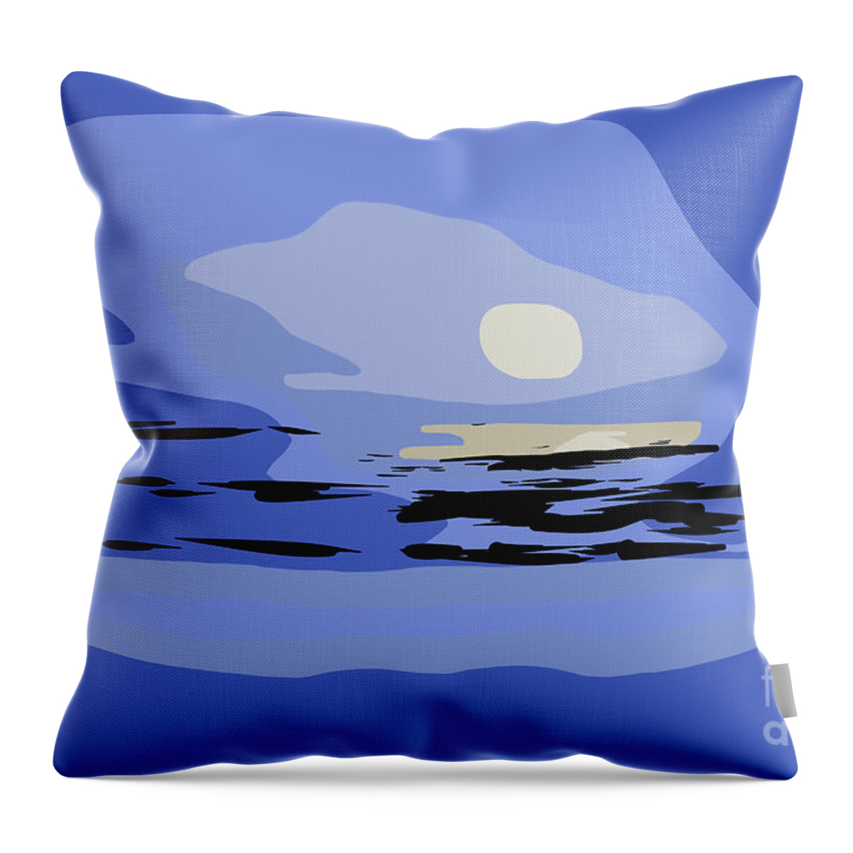 Abstract Throw Pillow featuring the digital art Abstract Coastal Moon Setting by Kirt Tisdale