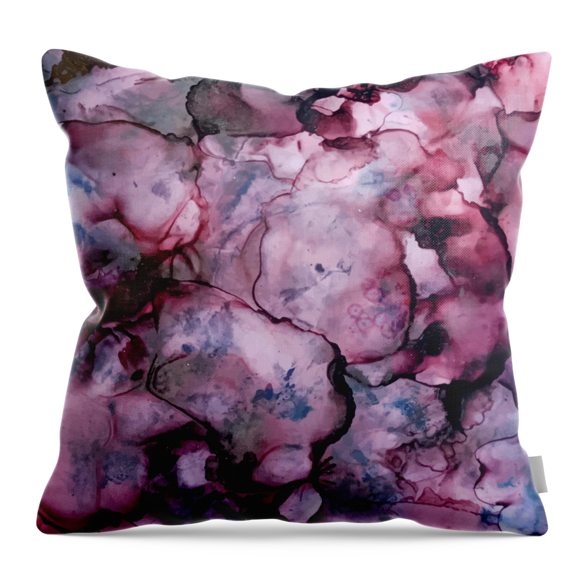 Abstract Throw Pillow featuring the digital art Abstract Dark Blue Pink Ink Liquid by Sambel Pedes