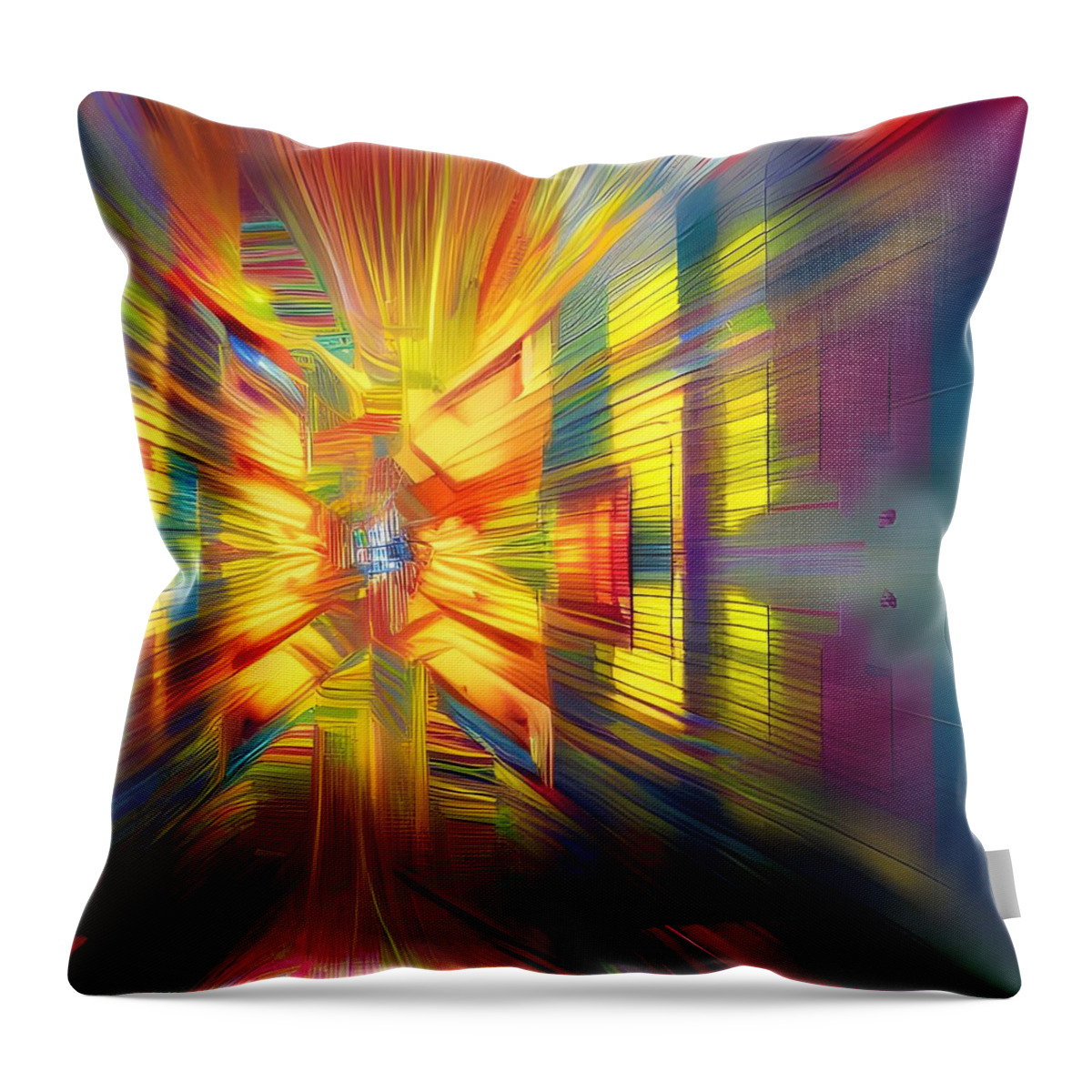 Digital Abstract Yellow Gold Lines Throw Pillow featuring the digital art Abstract Exploding by Beverly Read