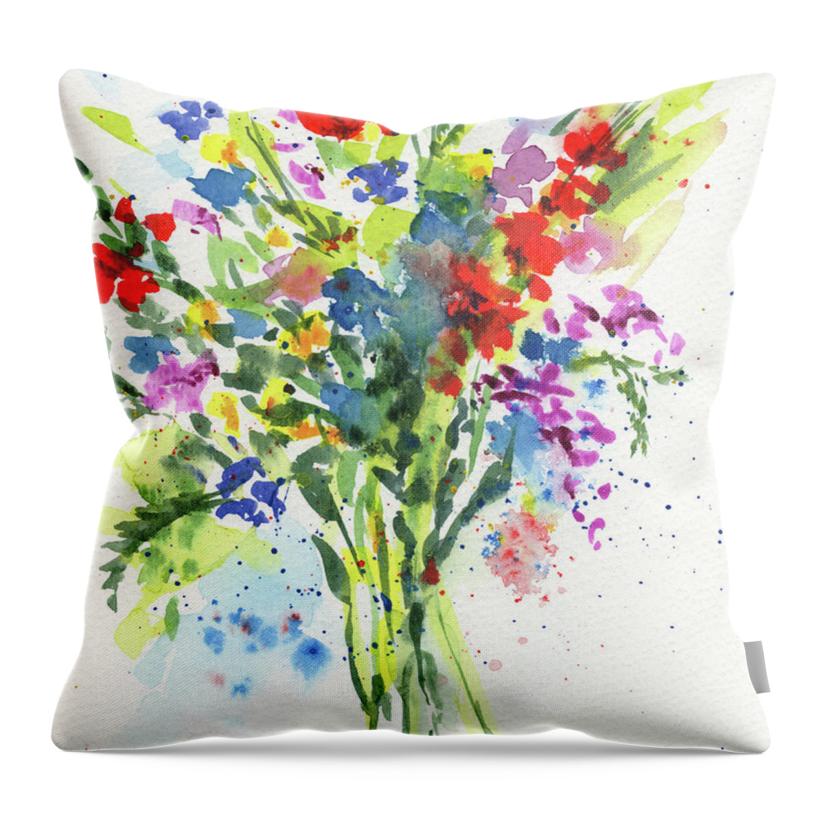 Abstract Flowers Throw Pillow featuring the painting Abstract Flowers Burst Of Multicolor Splash Of Watercolor I by Irina Sztukowski