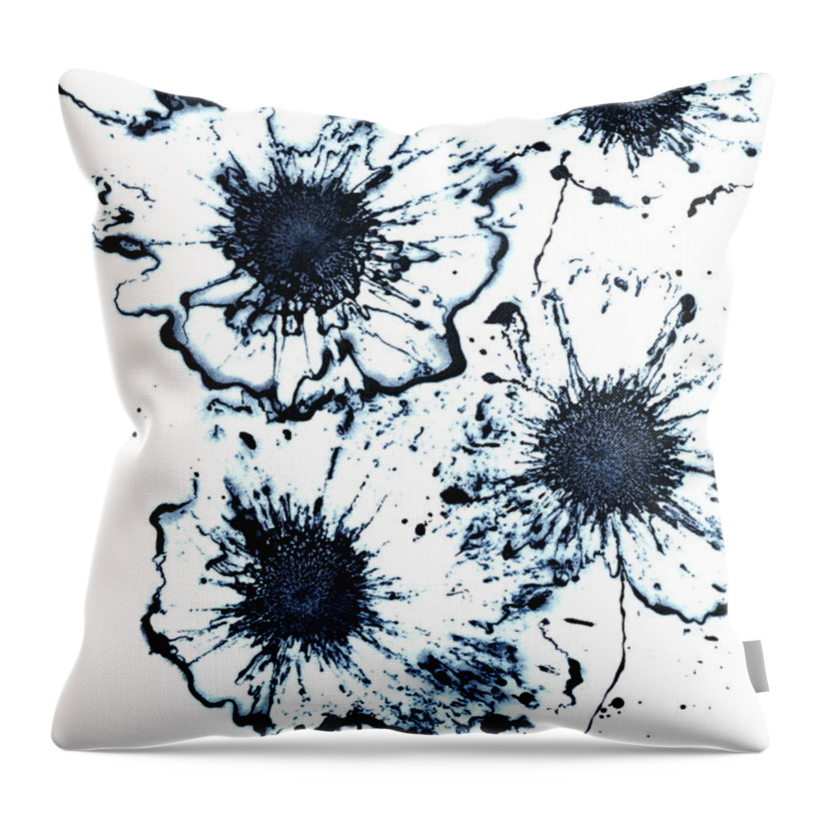 Abstract Flowers Throw Pillow featuring the painting Abstract Flowers Navy Blue by Catherine Jeltes