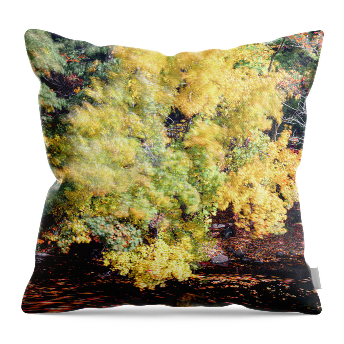 Foliage Abstract Wind Autumn Fall Water Leaves Windy River Throw Pillow featuring the photograph Abstract Foliage by Brian Hale