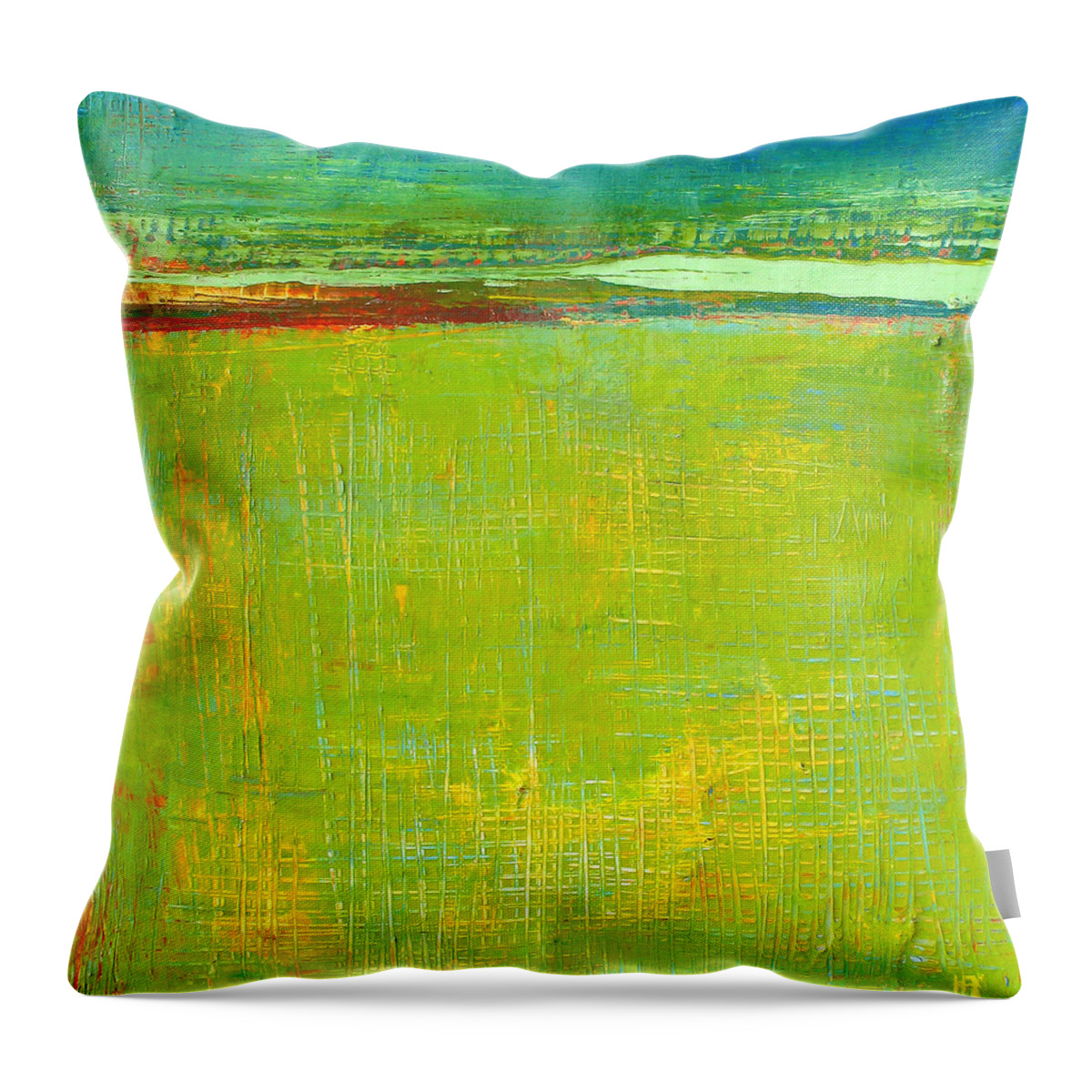 Abstract Landscape In Green Throw Pillow featuring the painting Abstract Landscape In Green by Habib Ayat