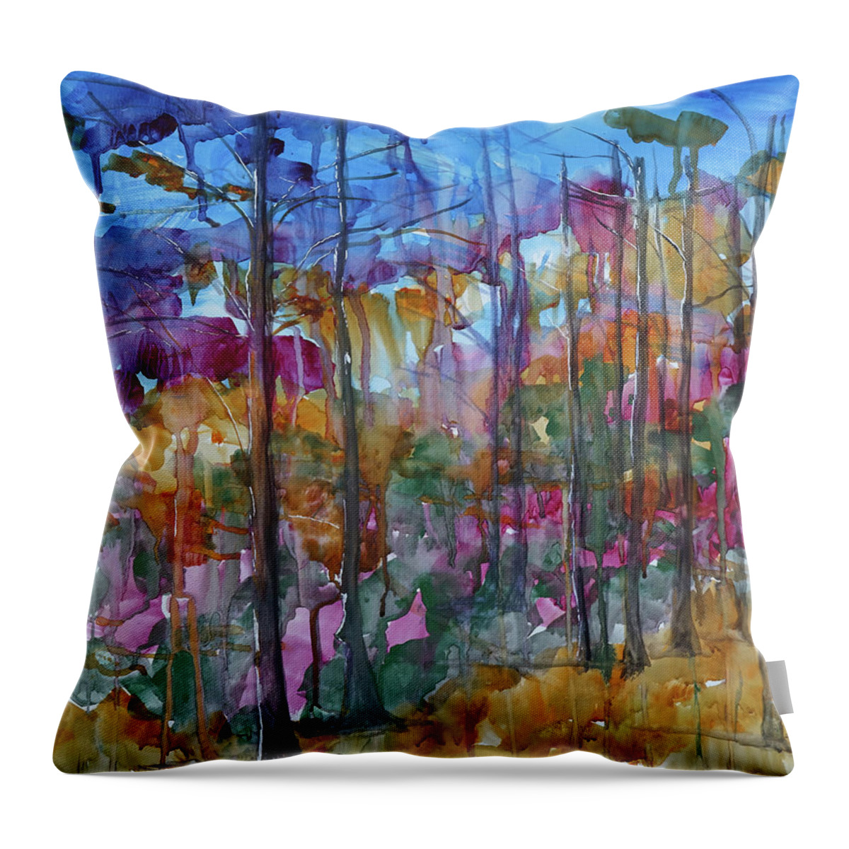 Abstract Landscape Throw Pillow featuring the painting Abstract landscape Watercolor CAC day 39 by Cathy Anderson