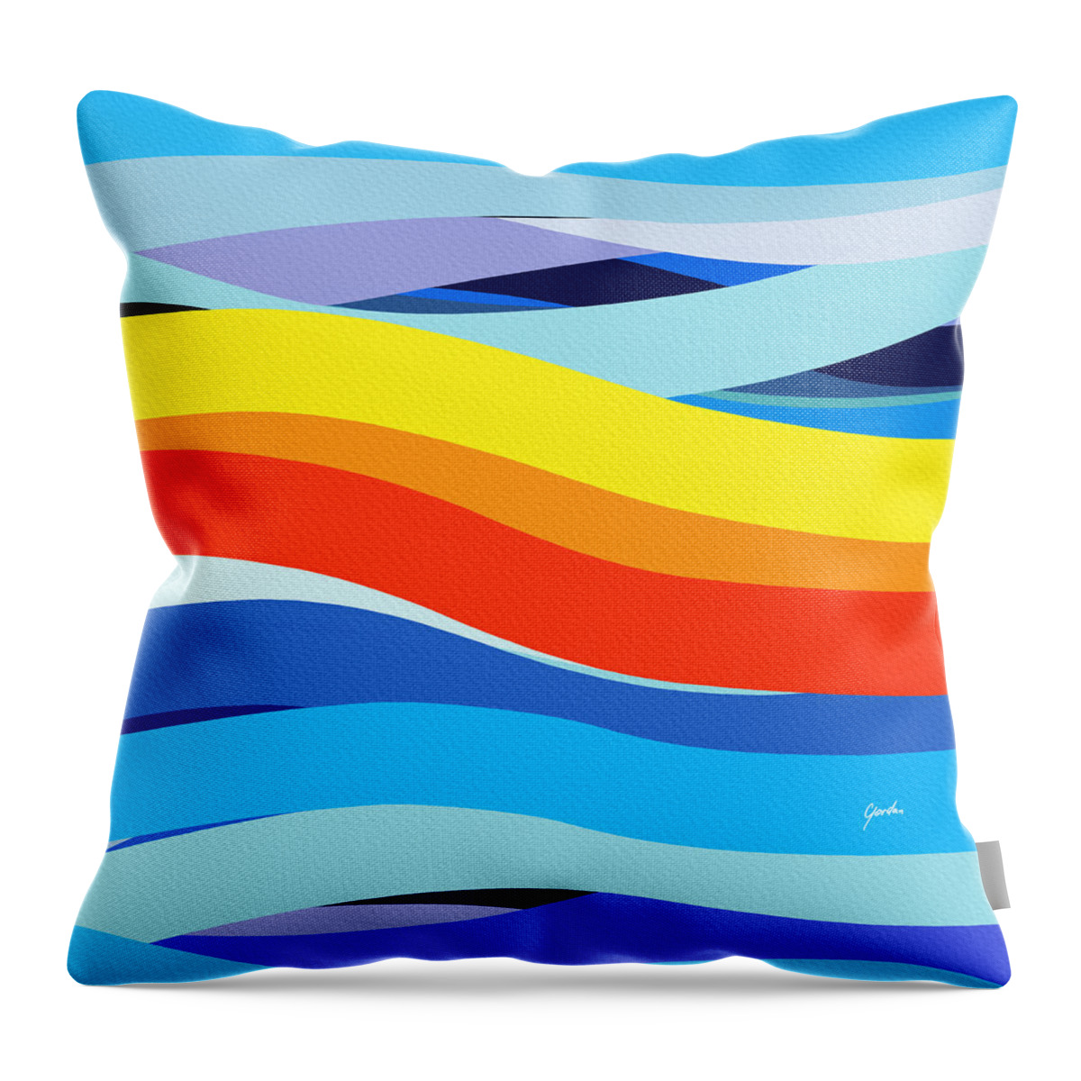 Abstract Throw Pillow featuring the painting Abstract Lines Summer Beach Art Painting by iAbstractArt