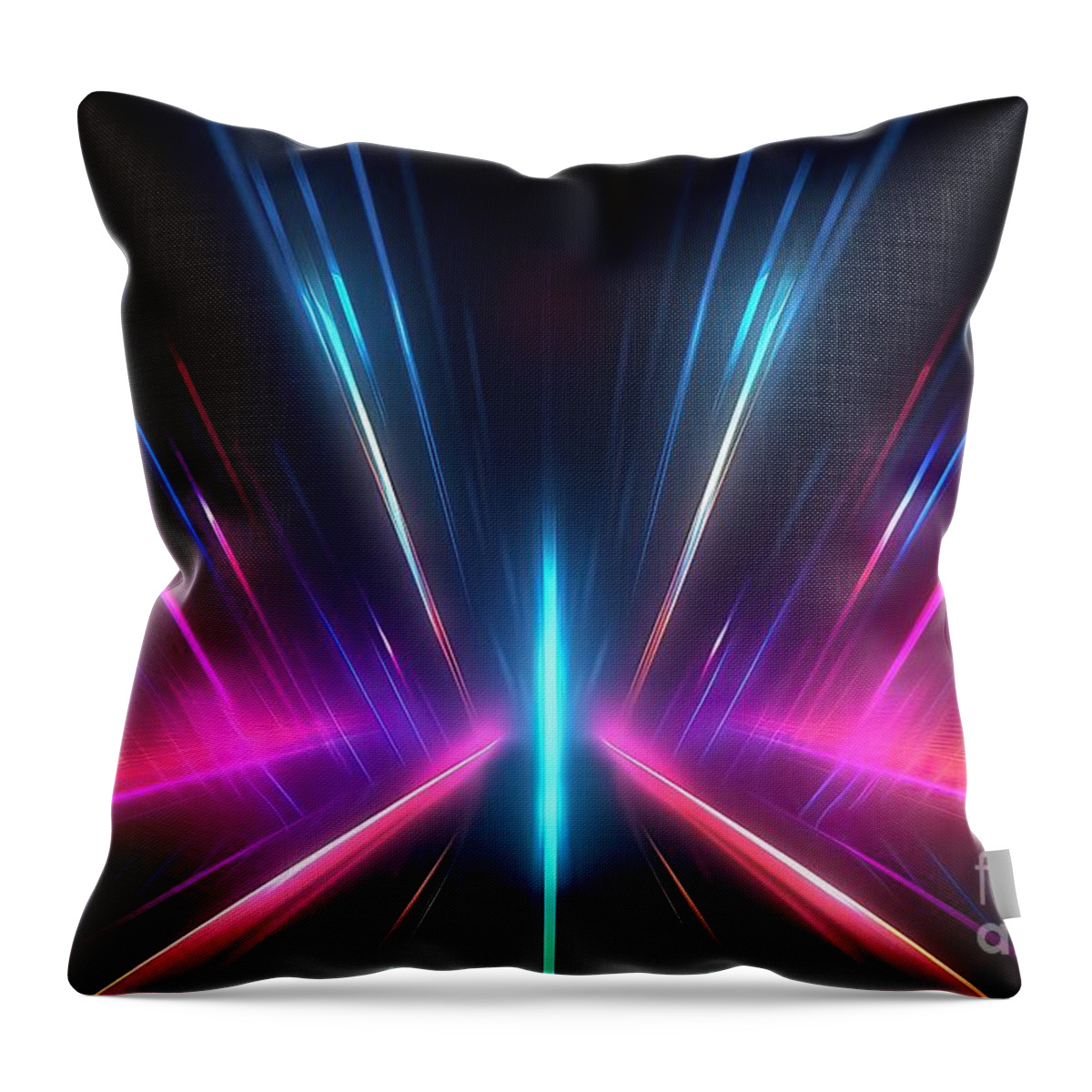 Laser Throw Pillow featuring the painting Abstract neon lights background with laser rays, and glowing lines. AI-Generated by N Akkash